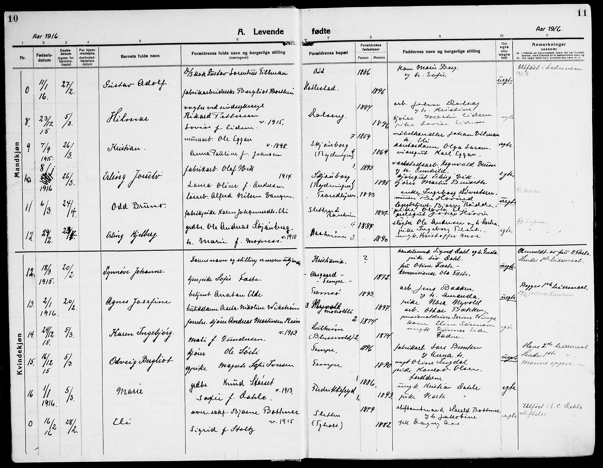 Ministerialprotokoller, klokkerbøker og fødselsregistre - Sør-Trøndelag, AV/SAT-A-1456/607/L0321: Parish register (official) no. 607A05, 1916-1935, p. 10-11