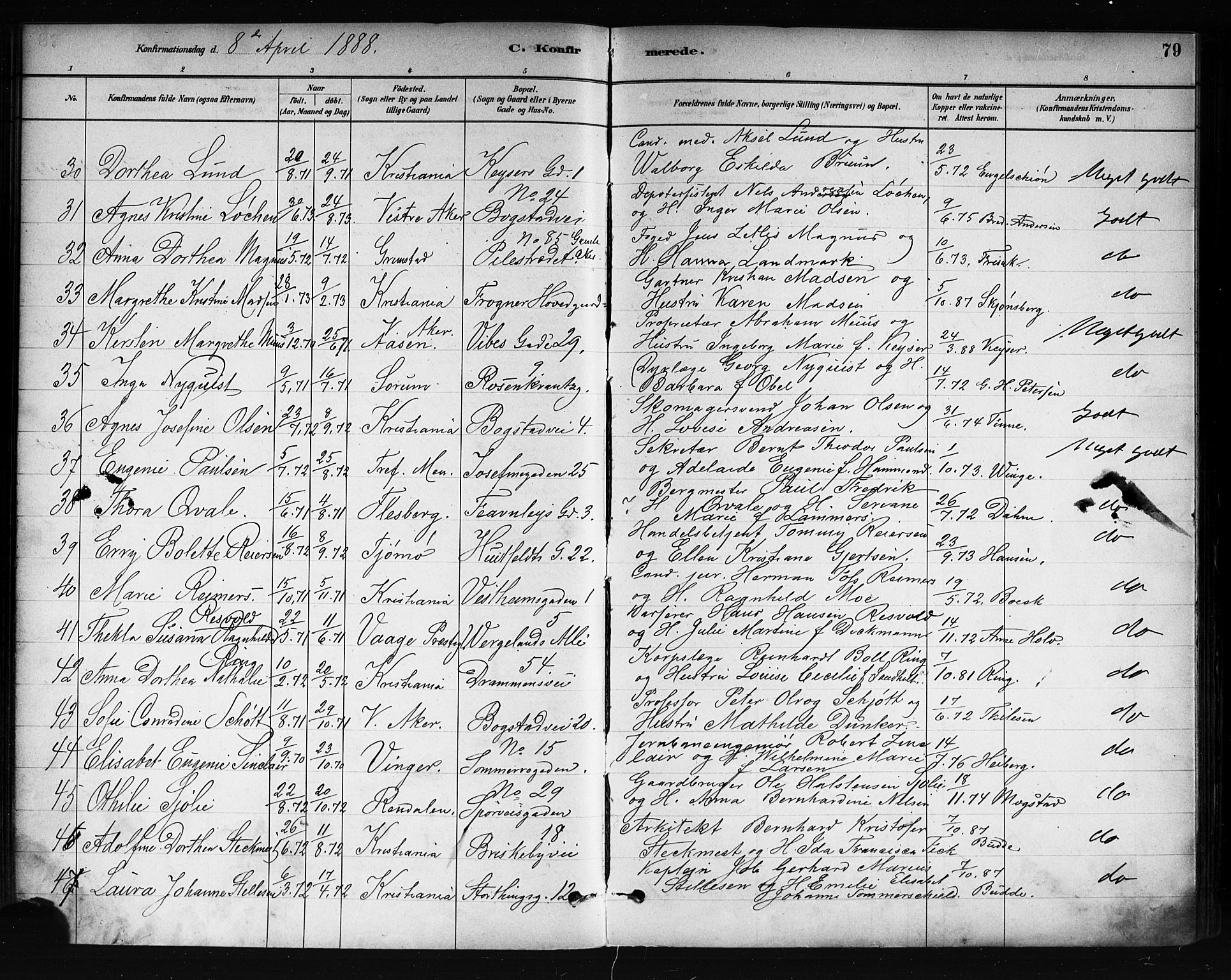Uranienborg prestekontor Kirkebøker, AV/SAO-A-10877/F/Fa/L0002: Parish register (official) no. 2, 1880-1896, p. 79