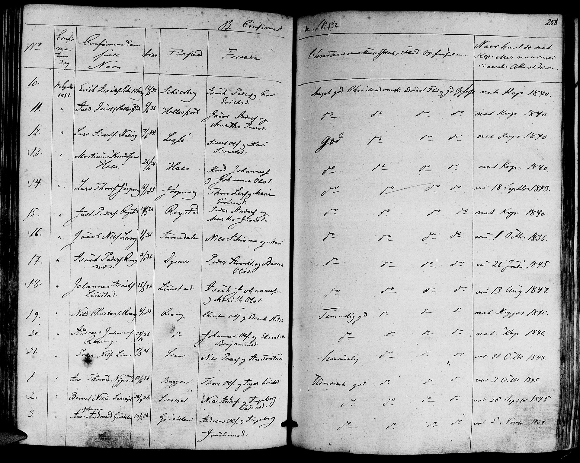 Ministerialprotokoller, klokkerbøker og fødselsregistre - Møre og Romsdal, SAT/A-1454/581/L0936: Parish register (official) no. 581A04, 1836-1852, p. 258