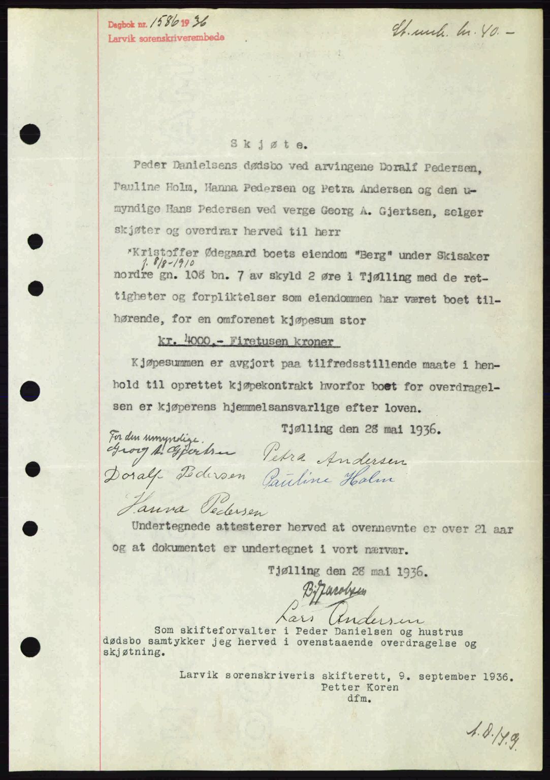 Larvik sorenskriveri, SAKO/A-83/G/Ga/Gab/L0067: Mortgage book no. A-1, 1936-1937, Diary no: : 1586/1936
