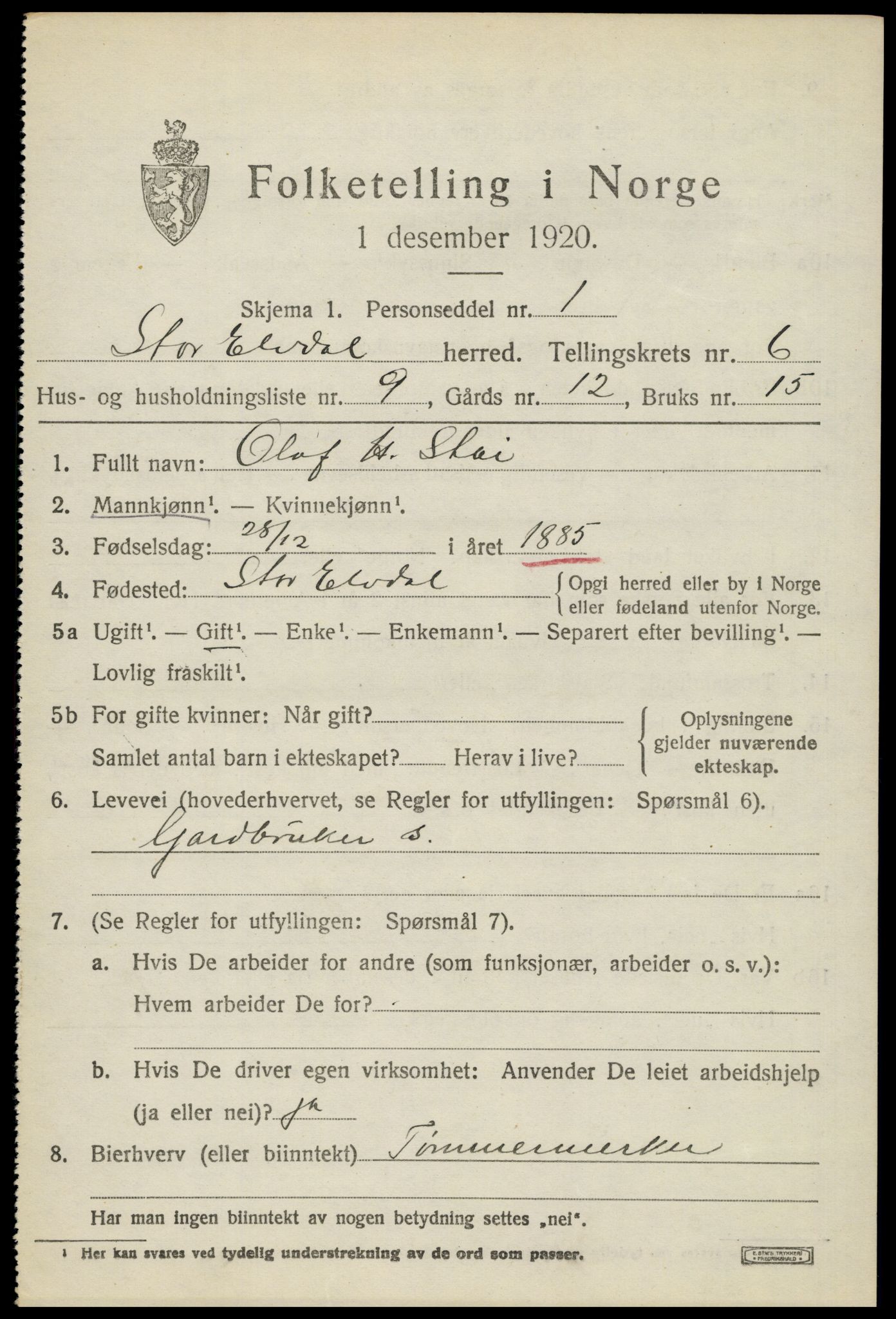 SAH, 1920 census for Stor-Elvdal, 1920, p. 5002