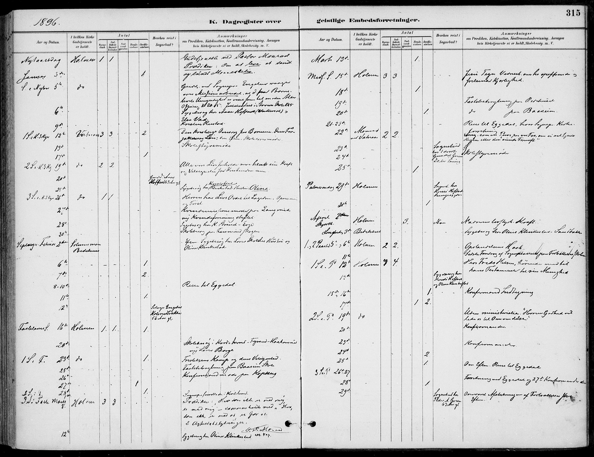 Sigdal kirkebøker, SAKO/A-245/F/Fb/L0001: Parish register (official) no. II 1, 1888-1900, p. 315