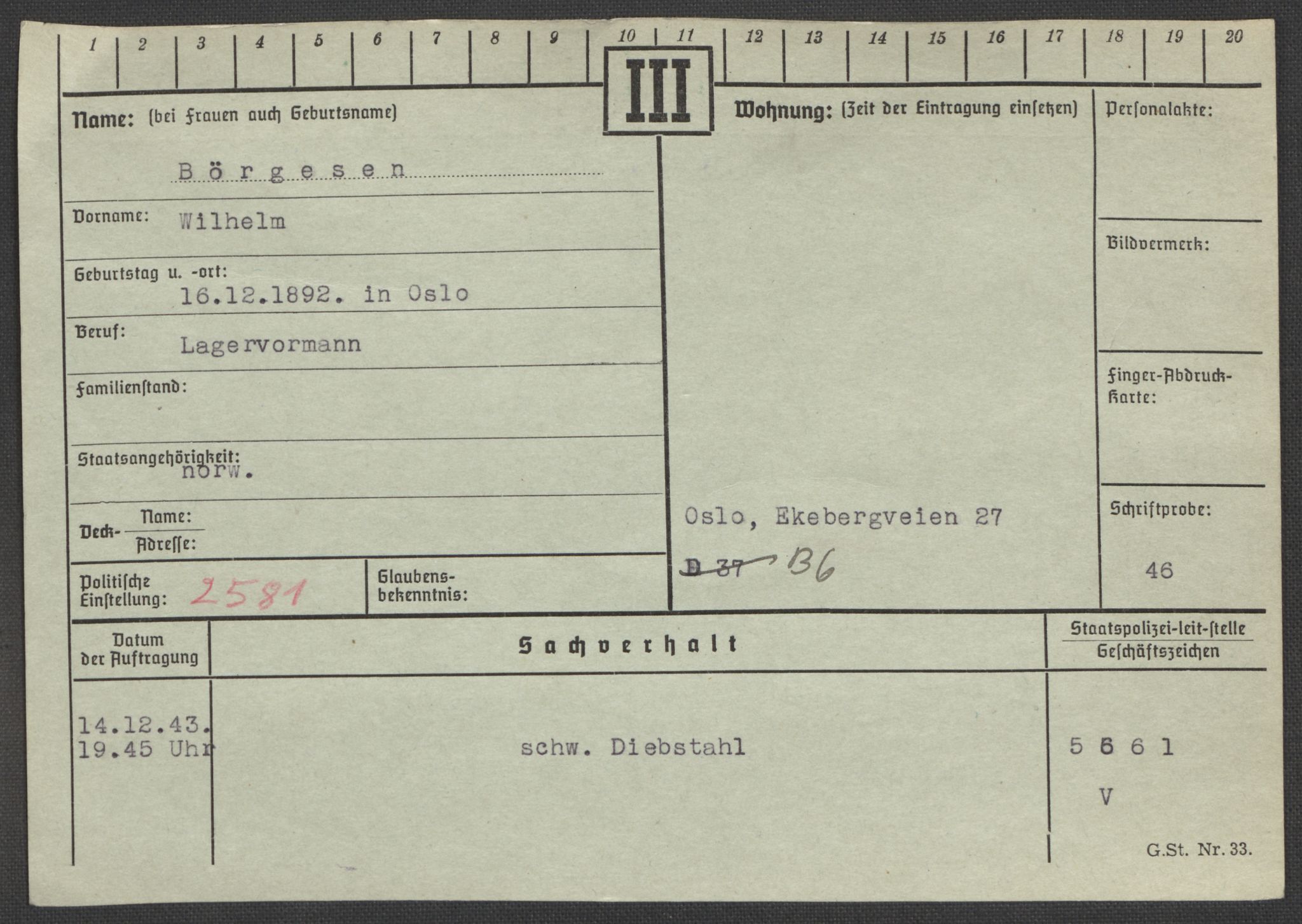 Befehlshaber der Sicherheitspolizei und des SD, RA/RAFA-5969/E/Ea/Eaa/L0002: Register over norske fanger i Møllergata 19: Bj-Eng, 1940-1945, p. 577