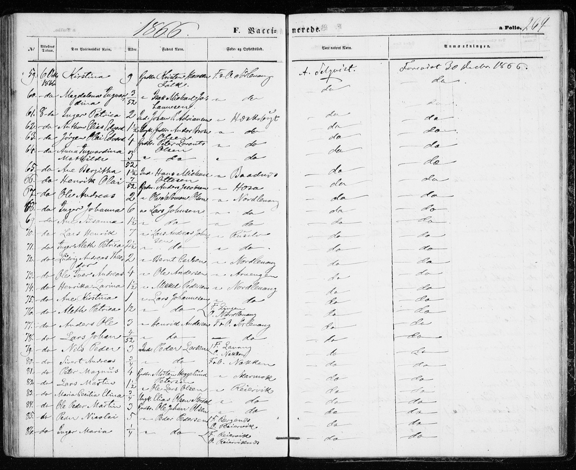Karlsøy sokneprestembete, AV/SATØ-S-1299/H/Ha/Haa/L0004kirke: Parish register (official) no. 4, 1861-1871, p. 269