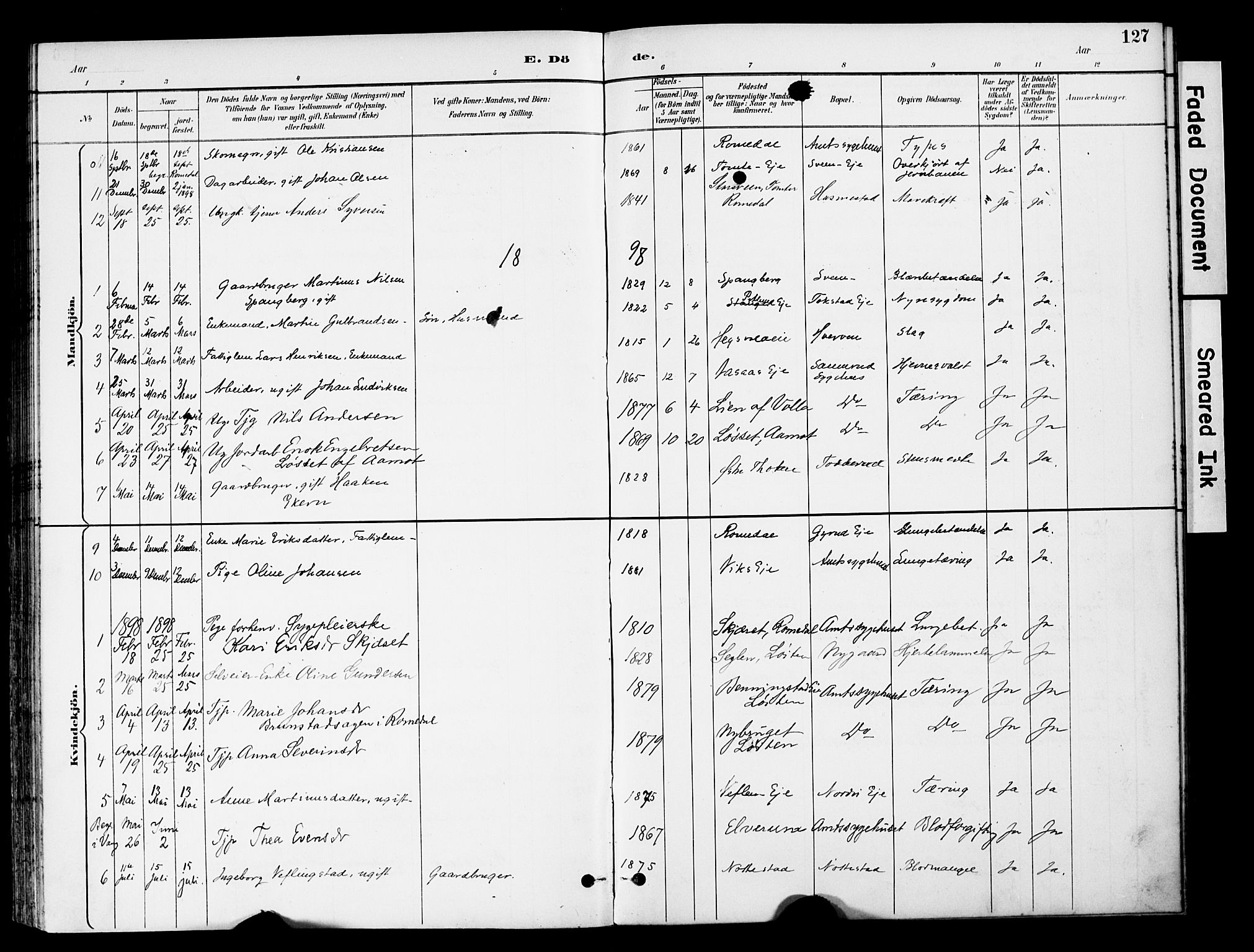 Stange prestekontor, AV/SAH-PREST-002/K/L0021: Parish register (official) no. 21, 1891-1902, p. 127