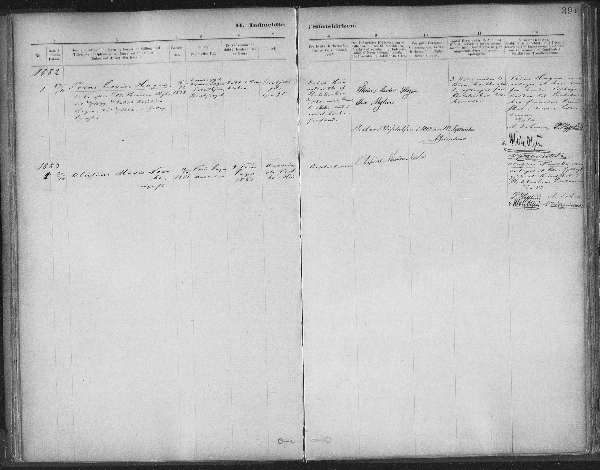 Ministerialprotokoller, klokkerbøker og fødselsregistre - Sør-Trøndelag, SAT/A-1456/603/L0163: Parish register (official) no. 603A02, 1879-1895, p. 394