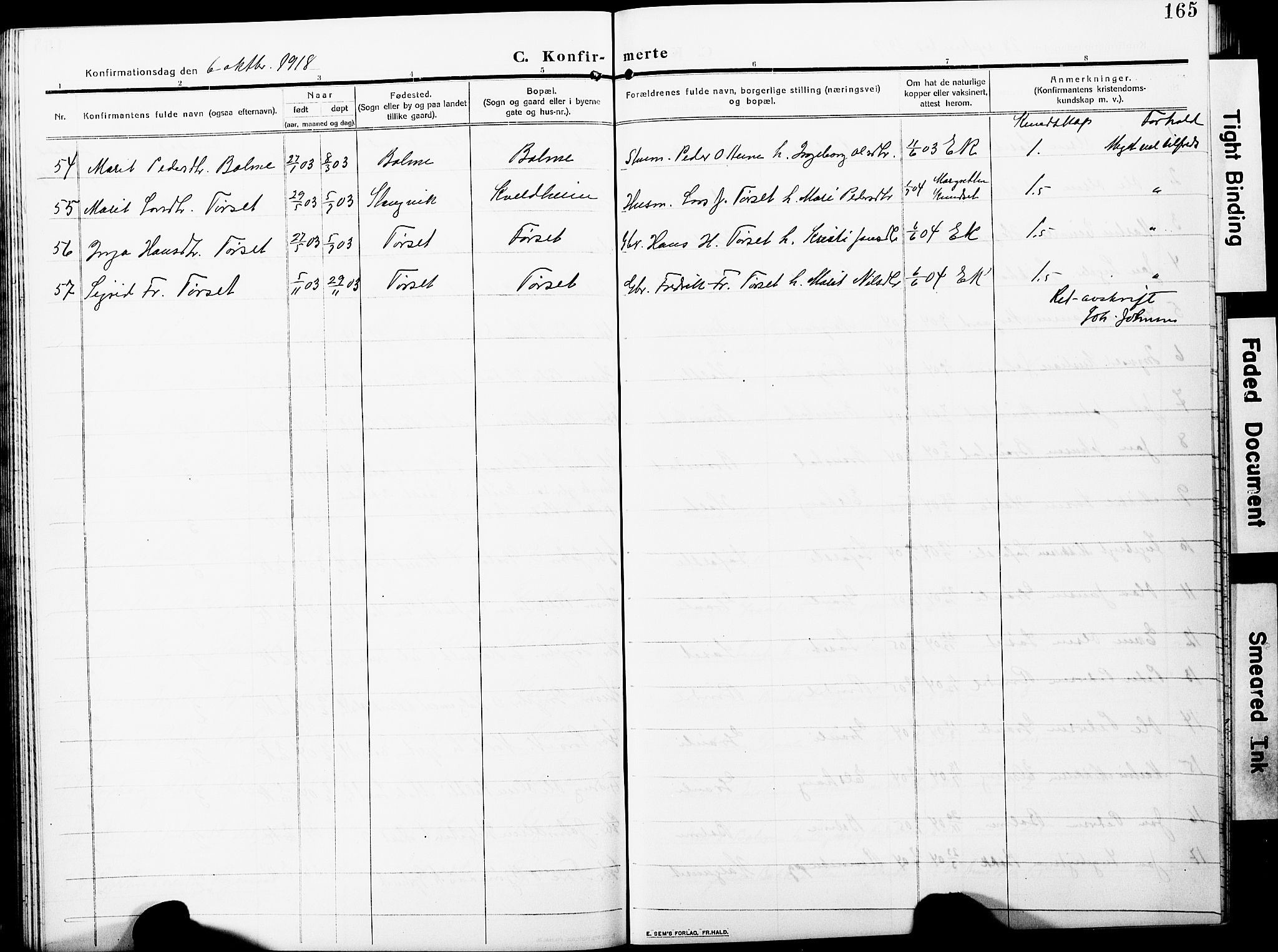 Ministerialprotokoller, klokkerbøker og fødselsregistre - Møre og Romsdal, AV/SAT-A-1454/598/L1079: Parish register (copy) no. 598C04, 1909-1927, p. 165