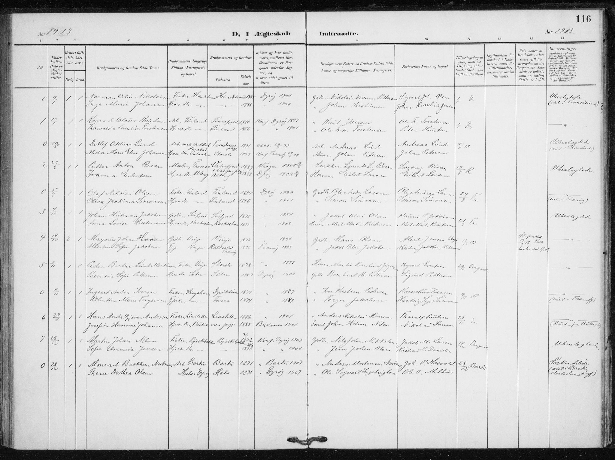 Tranøy sokneprestkontor, SATØ/S-1313/I/Ia/Iaa/L0013kirke: Parish register (official) no. 13, 1905-1922, p. 116