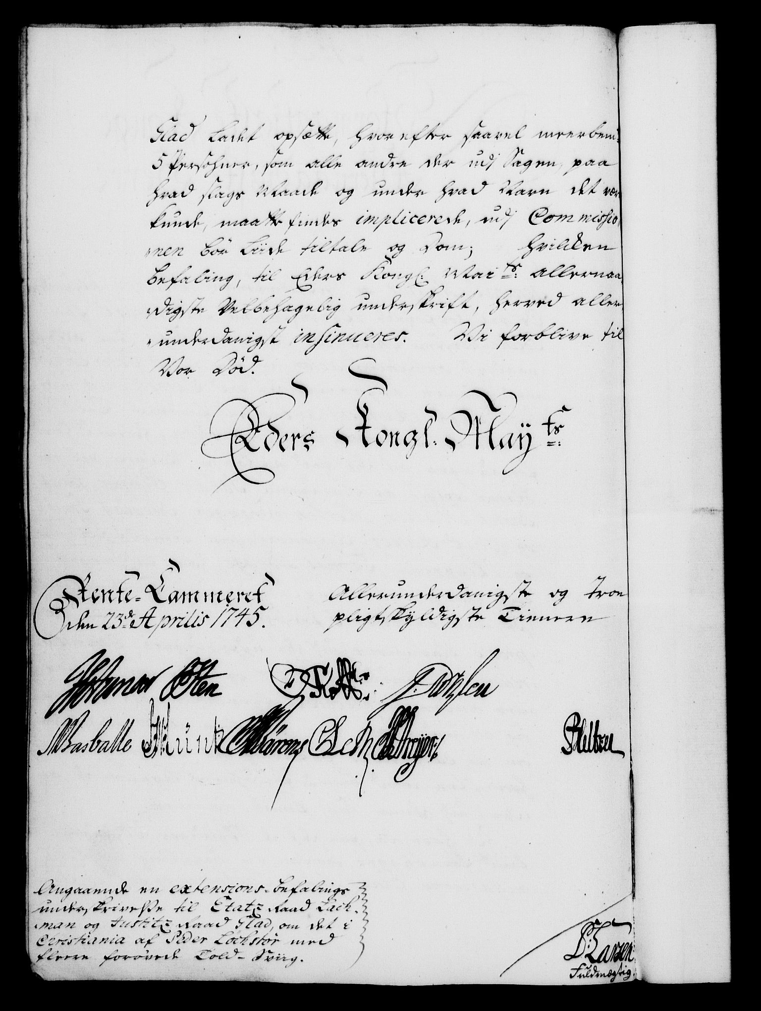 Rentekammeret, Kammerkanselliet, RA/EA-3111/G/Gf/Gfa/L0028: Norsk relasjons- og resolusjonsprotokoll (merket RK 52.28), 1745-1746, p. 238