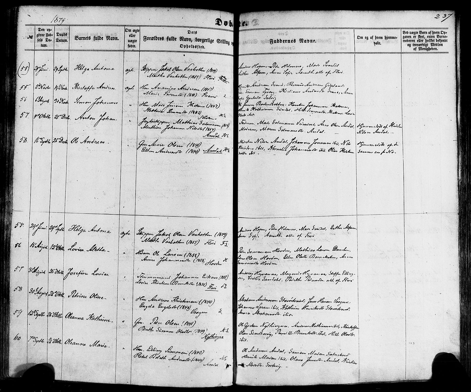 Kinn sokneprestembete, AV/SAB-A-80801/H/Haa/Haaa/L0006: Parish register (official) no. A 6, 1857-1885, p. 237