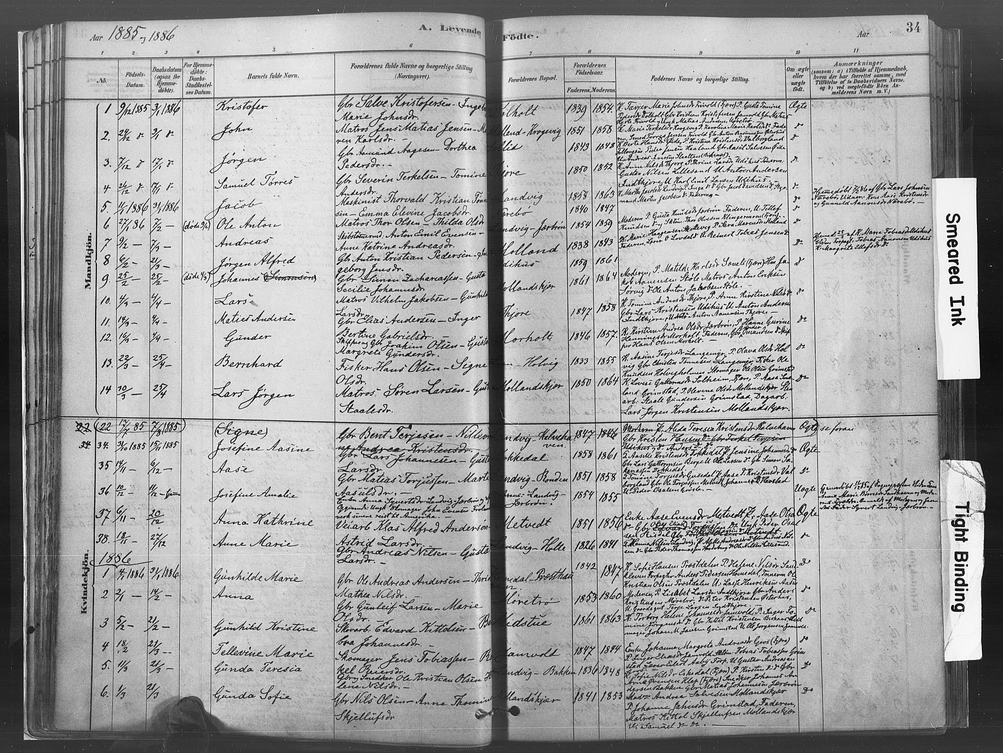 Hommedal sokneprestkontor, AV/SAK-1111-0023/F/Fa/Fab/L0006: Parish register (official) no. A 6, 1878-1897, p. 34