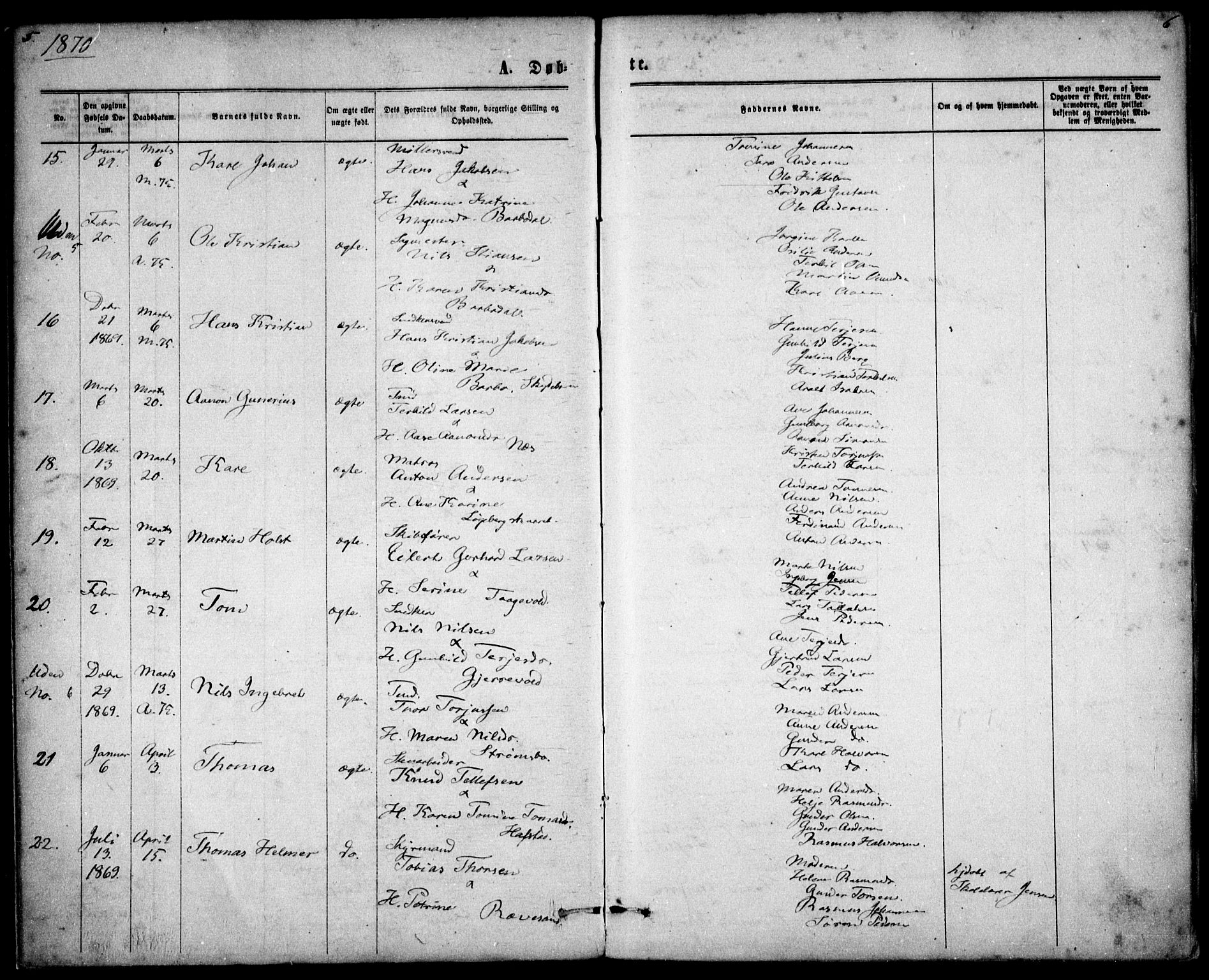 Tromøy sokneprestkontor, SAK/1111-0041/F/Fa/L0008: Parish register (official) no. A 8, 1870-1877, p. 5-6