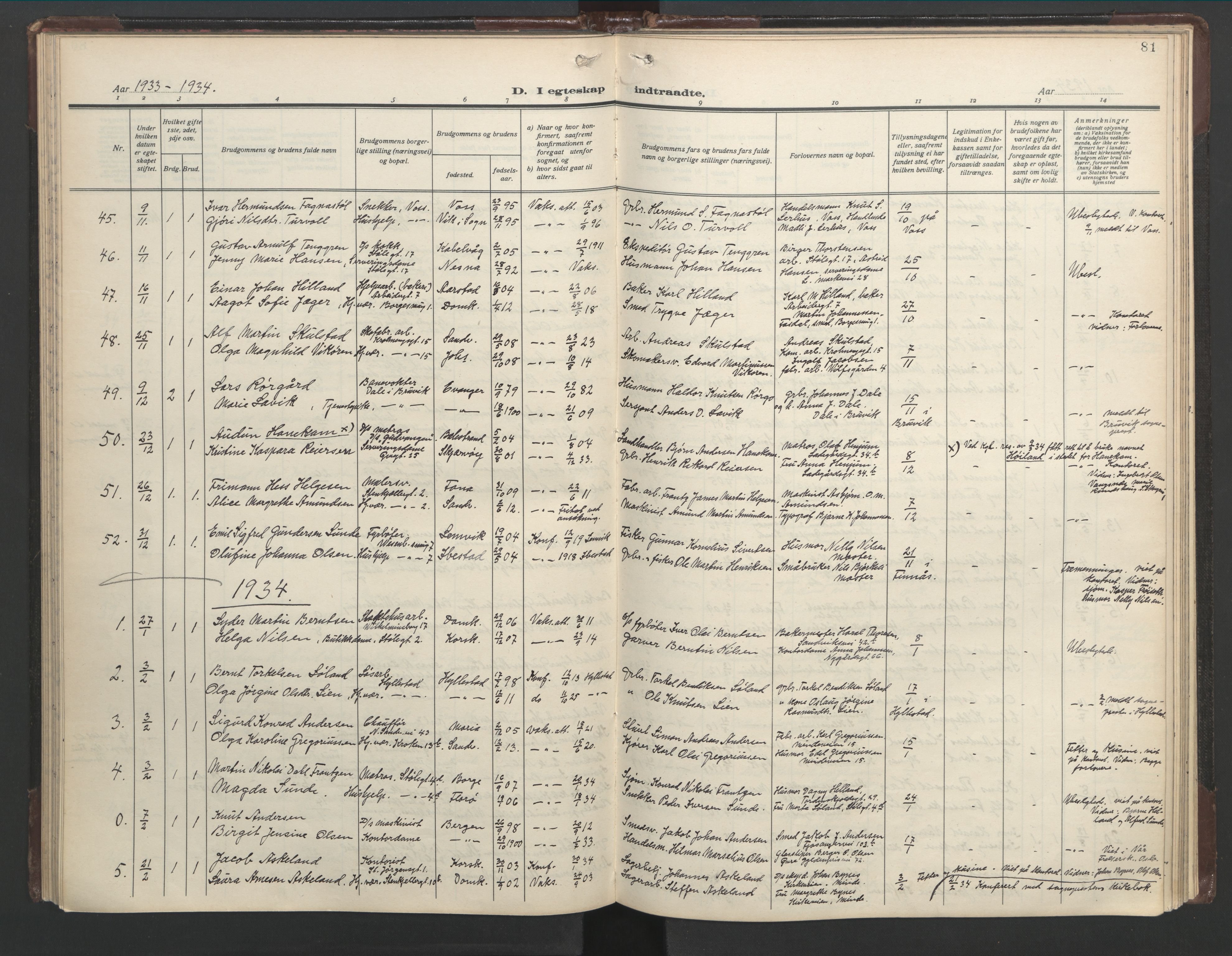 Mariakirken Sokneprestembete, SAB/A-76901/H/Hab/L0011: Parish register (copy) no. A 11, 1938-1955, p. 80b-81a