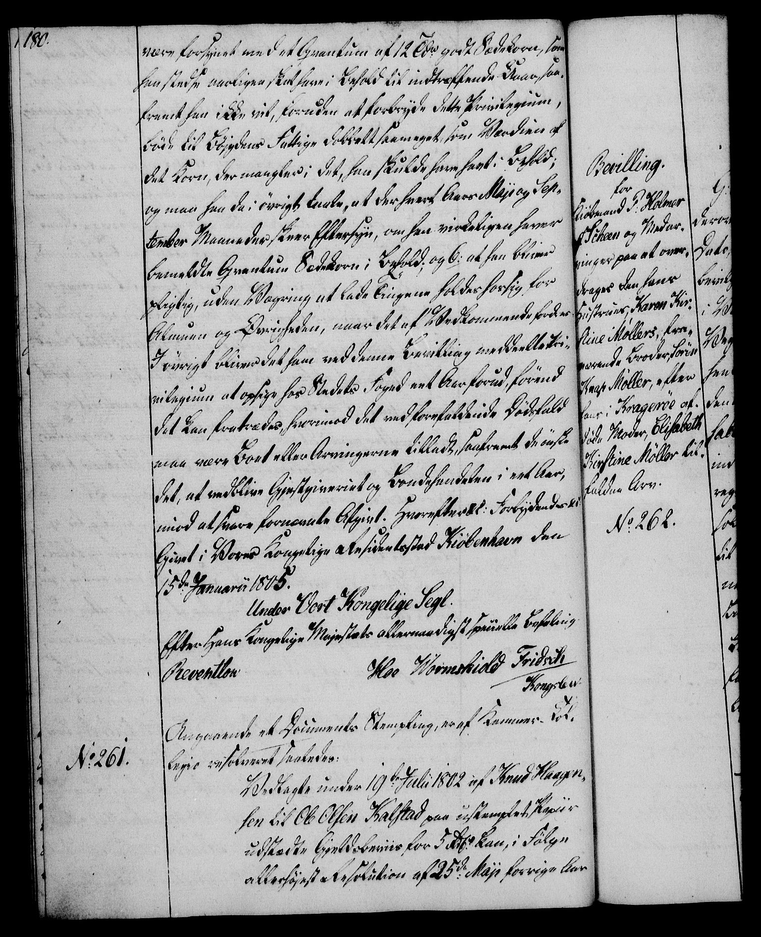 Rentekammeret, Kammerkanselliet, RA/EA-3111/G/Gg/Gga/L0018: Norsk ekspedisjonsprotokoll med register (merket RK 53.18), 1804-1806, p. 180