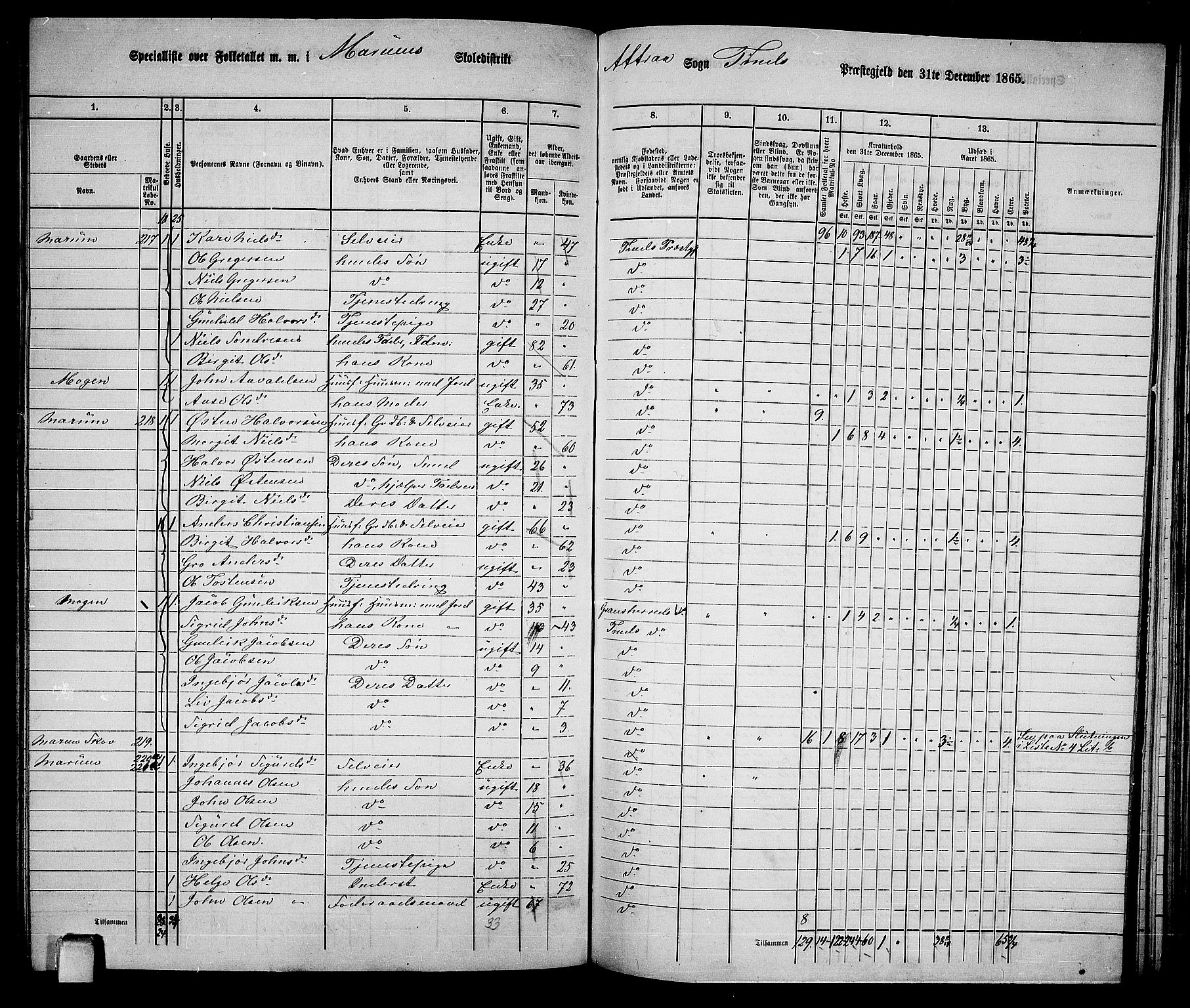 RA, 1865 census for Tinn, 1865, p. 65