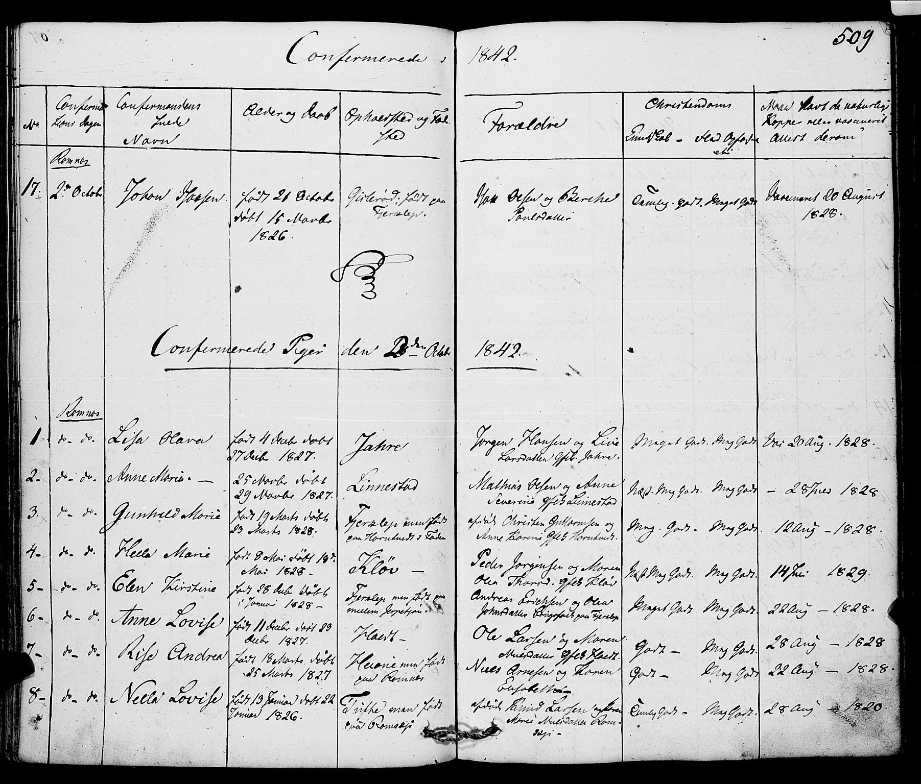 Ramnes kirkebøker, AV/SAKO-A-314/F/Fa/L0005: Parish register (official) no. I 5, 1841-1861, p. 508-509