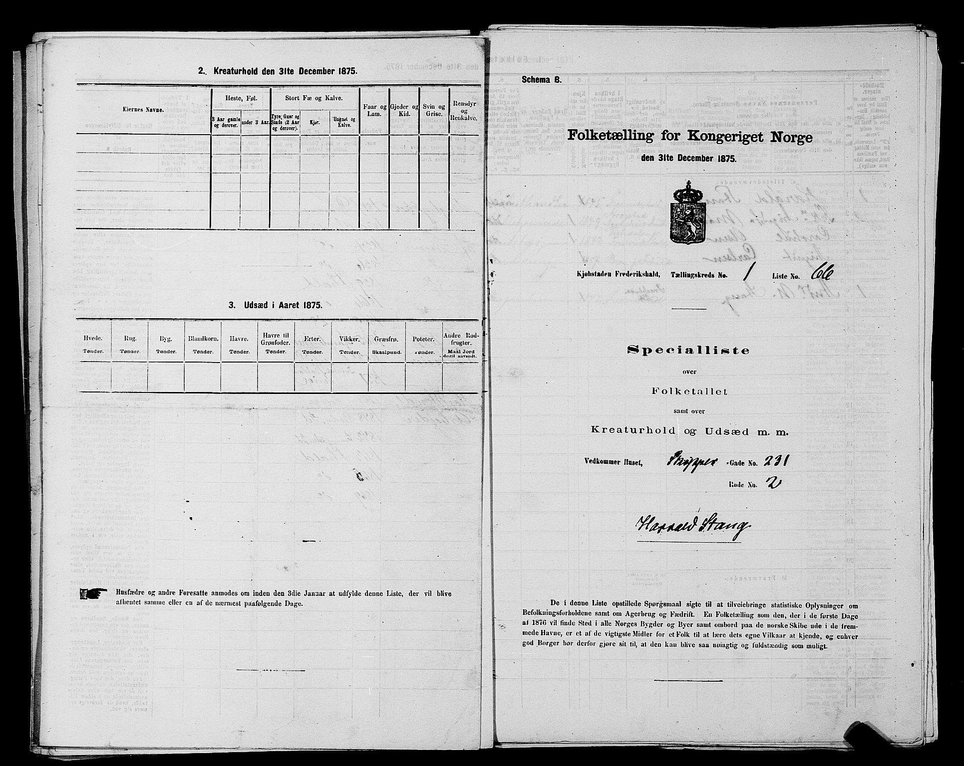 RA, 1875 census for 0101P Fredrikshald, 1875, p. 157