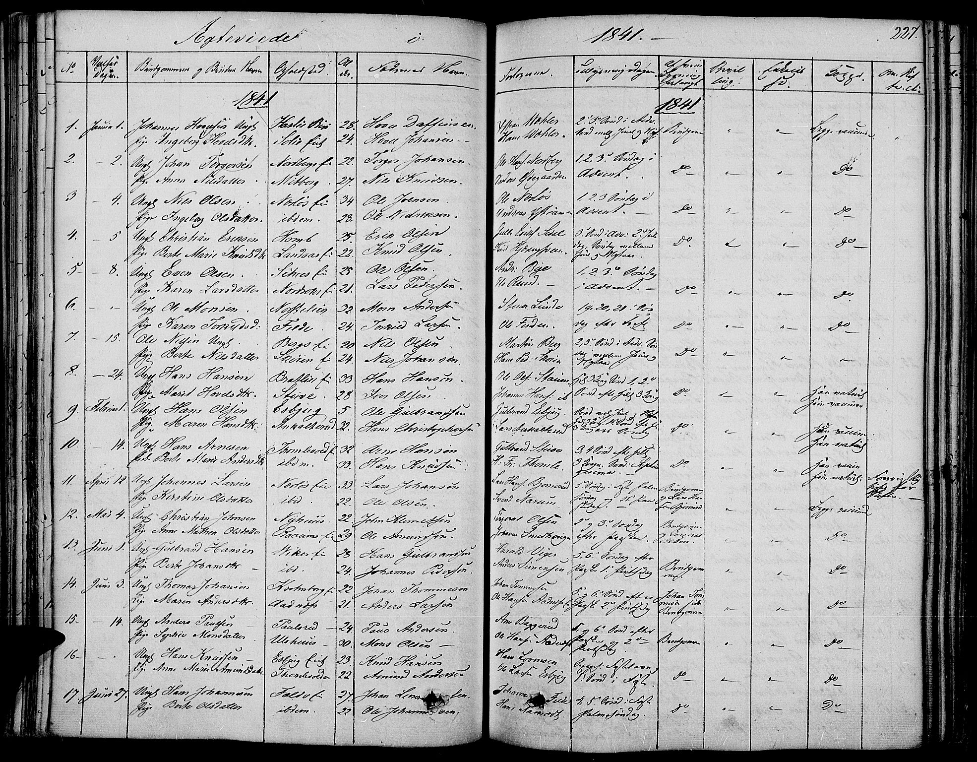 Land prestekontor, SAH/PREST-120/H/Ha/Haa/L0008: Parish register (official) no. 8, 1830-1846, p. 227