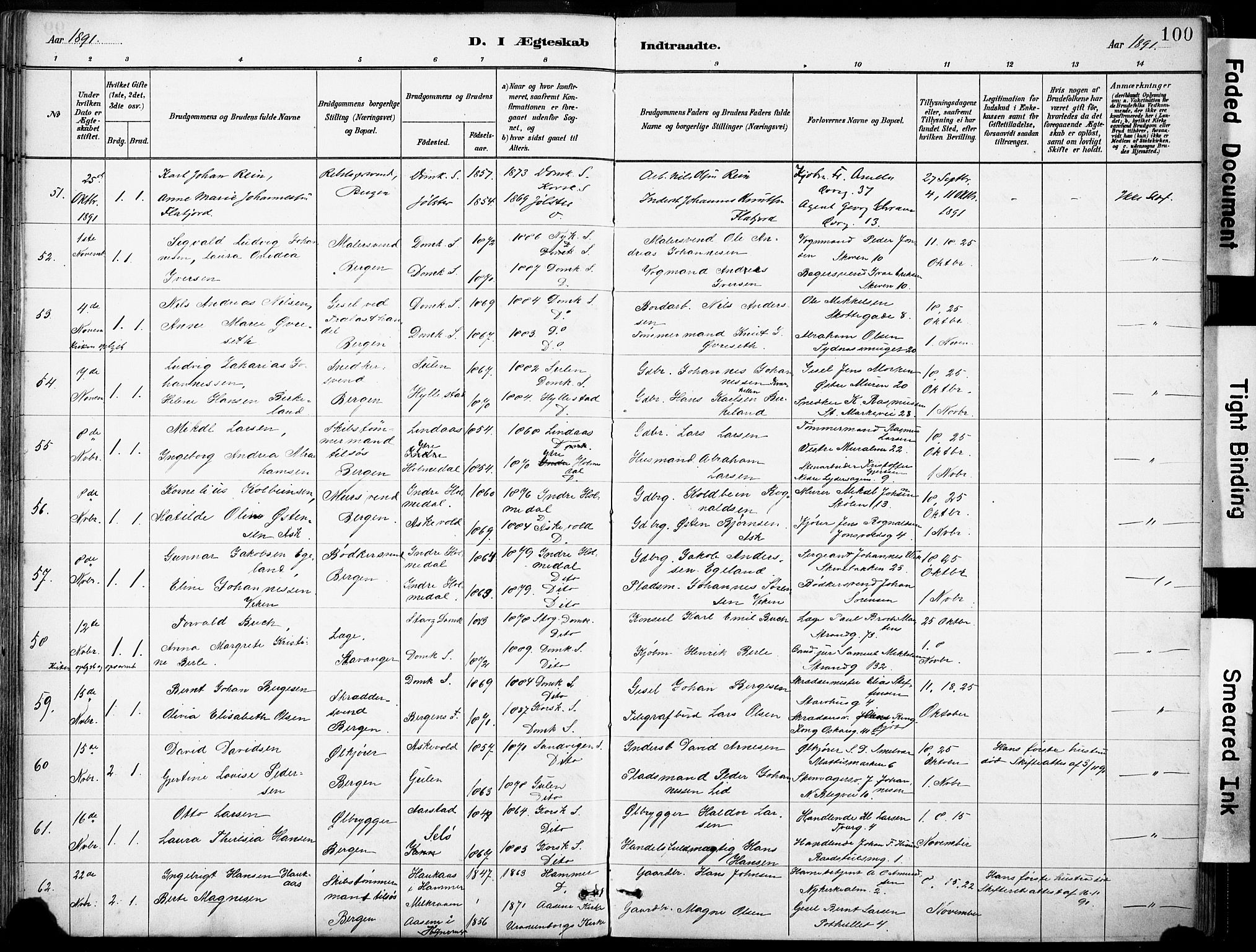 Domkirken sokneprestembete, AV/SAB-A-74801/H/Haa/L0037: Parish register (official) no. D 4, 1880-1907, p. 100