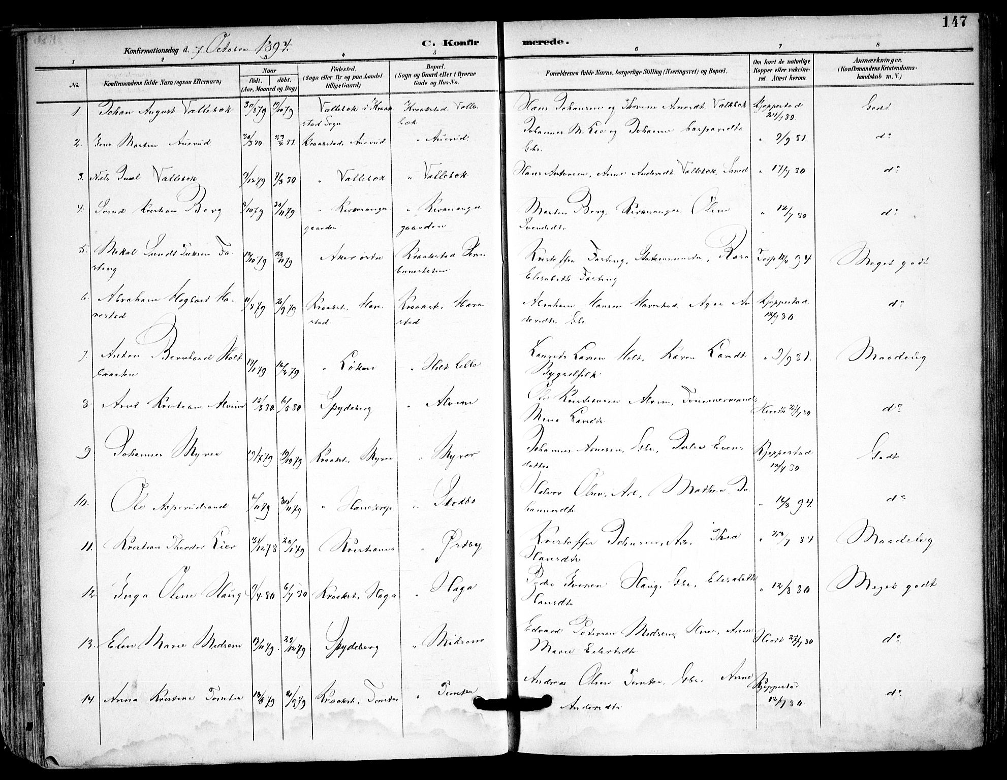 Kråkstad prestekontor Kirkebøker, SAO/A-10125a/F/Fa/L0010: Parish register (official) no. I 10, 1893-1931, p. 147