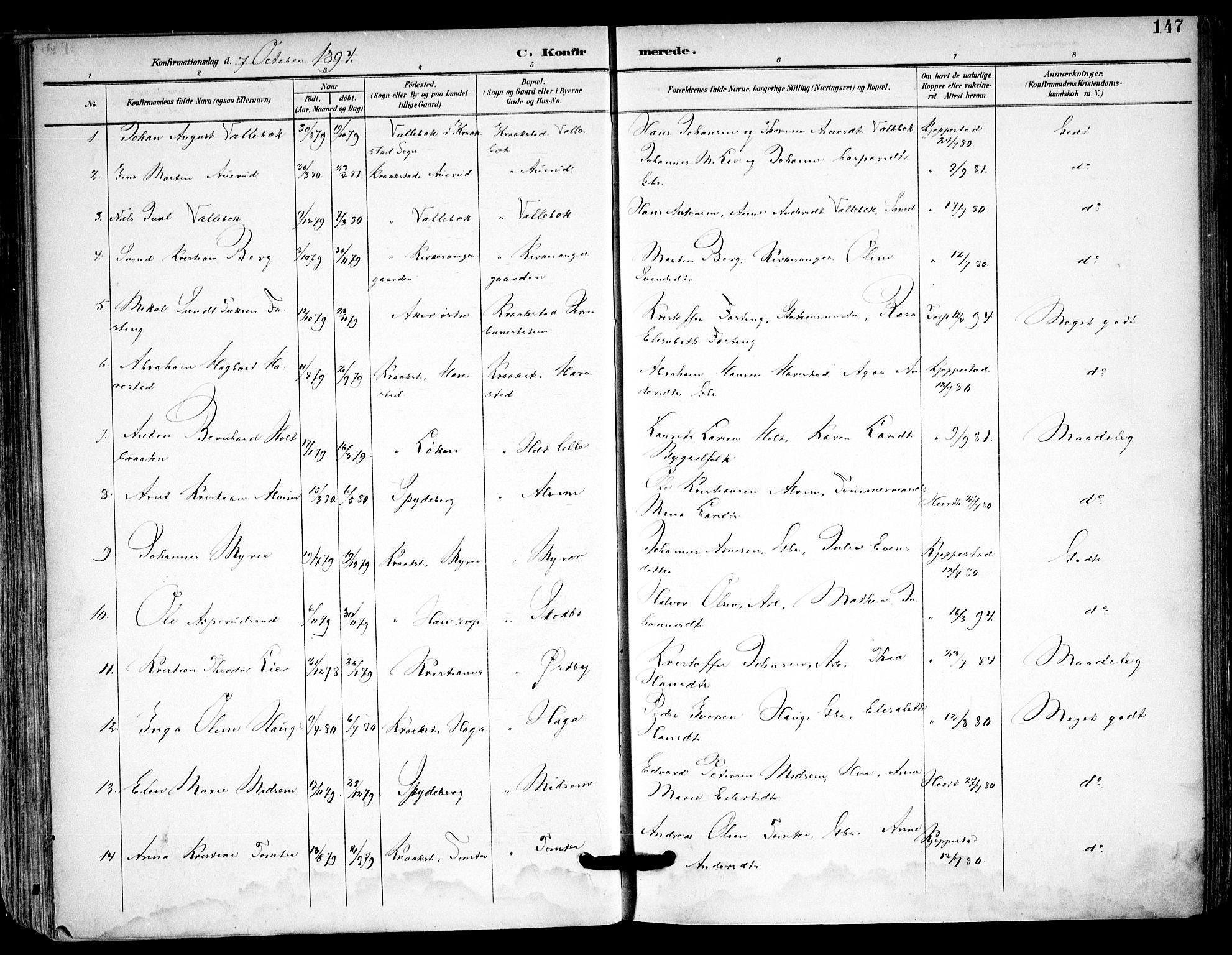 Kråkstad prestekontor Kirkebøker, AV/SAO-A-10125a/F/Fa/L0010: Parish register (official) no. I 10, 1893-1931, p. 147