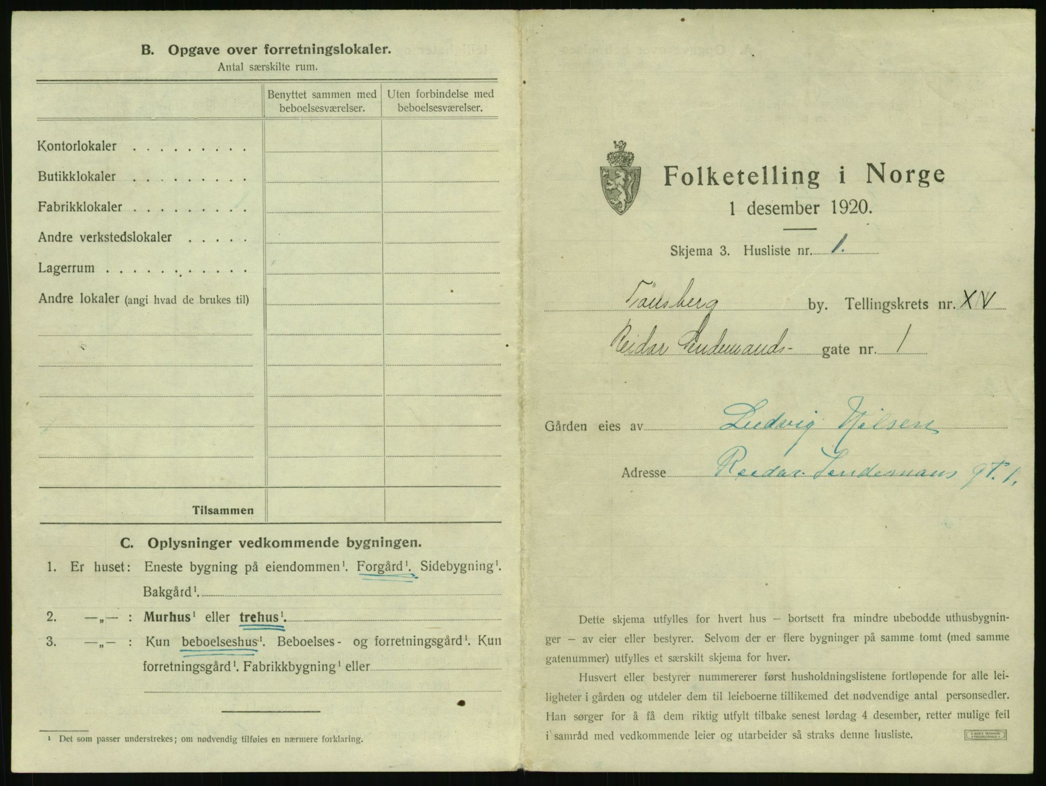 SAKO, 1920 census for Tønsberg, 1920, p. 1559