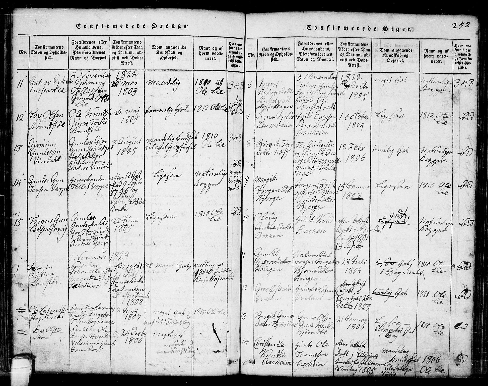 Seljord kirkebøker, SAKO/A-20/G/Ga/L0001: Parish register (copy) no. I 1, 1815-1854, p. 252