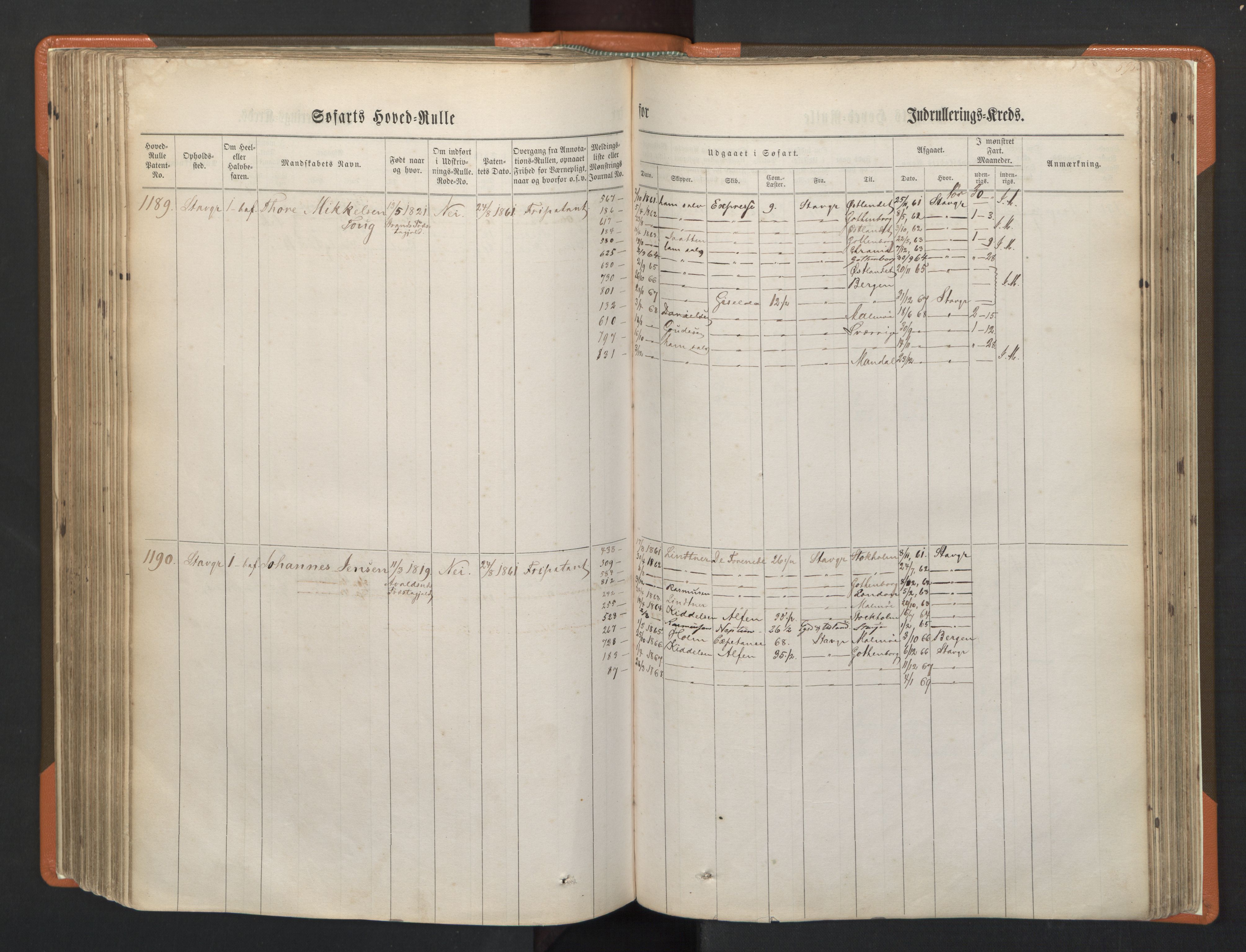 Stavanger sjømannskontor, AV/SAST-A-102006/F/Fb/Fbb/L0002: Sjøfartshovedrulle, patentnr. 721-1450 (del 2), 1863, p. 241