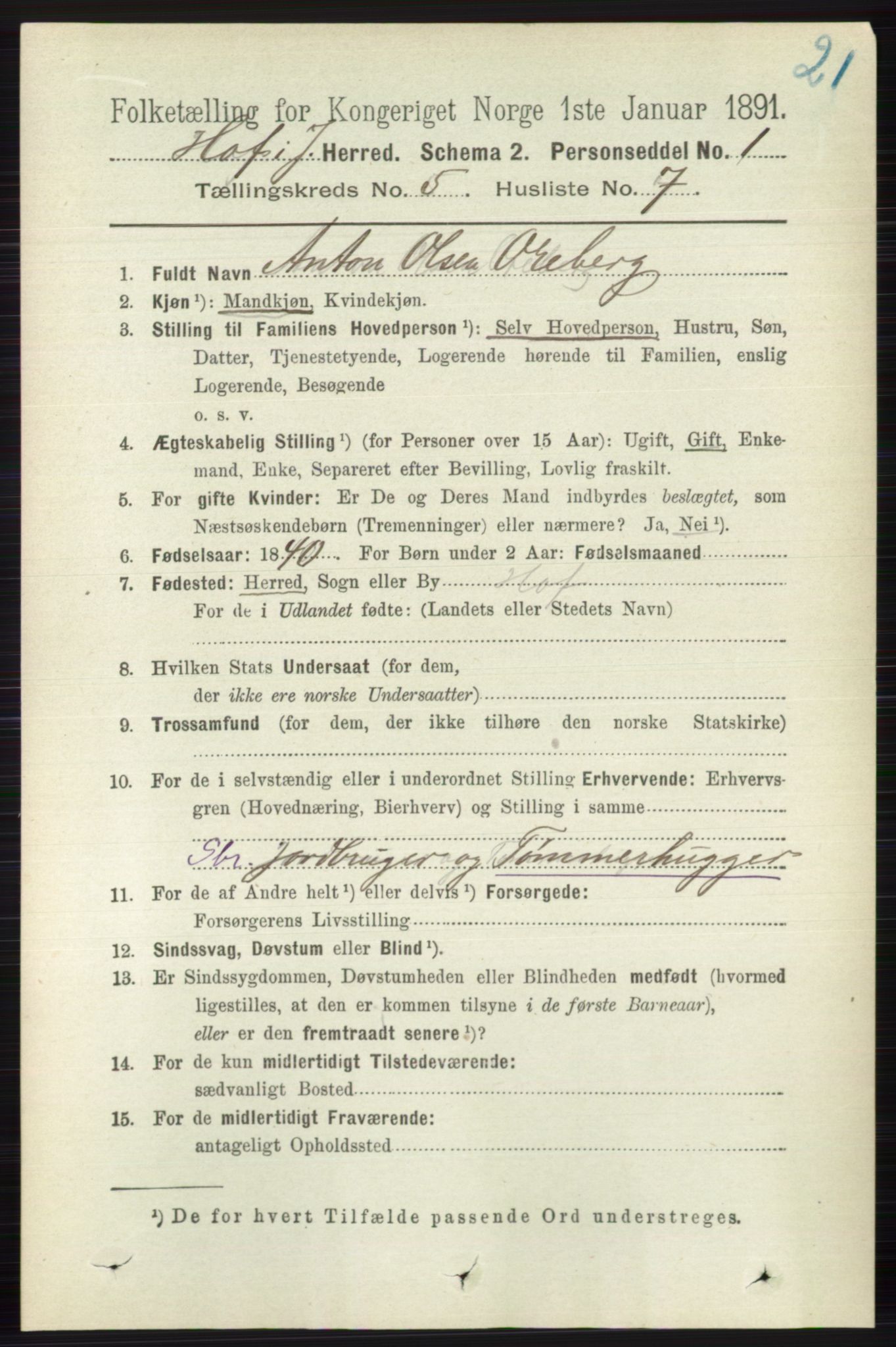 RA, 1891 census for 0714 Hof, 1891, p. 1526