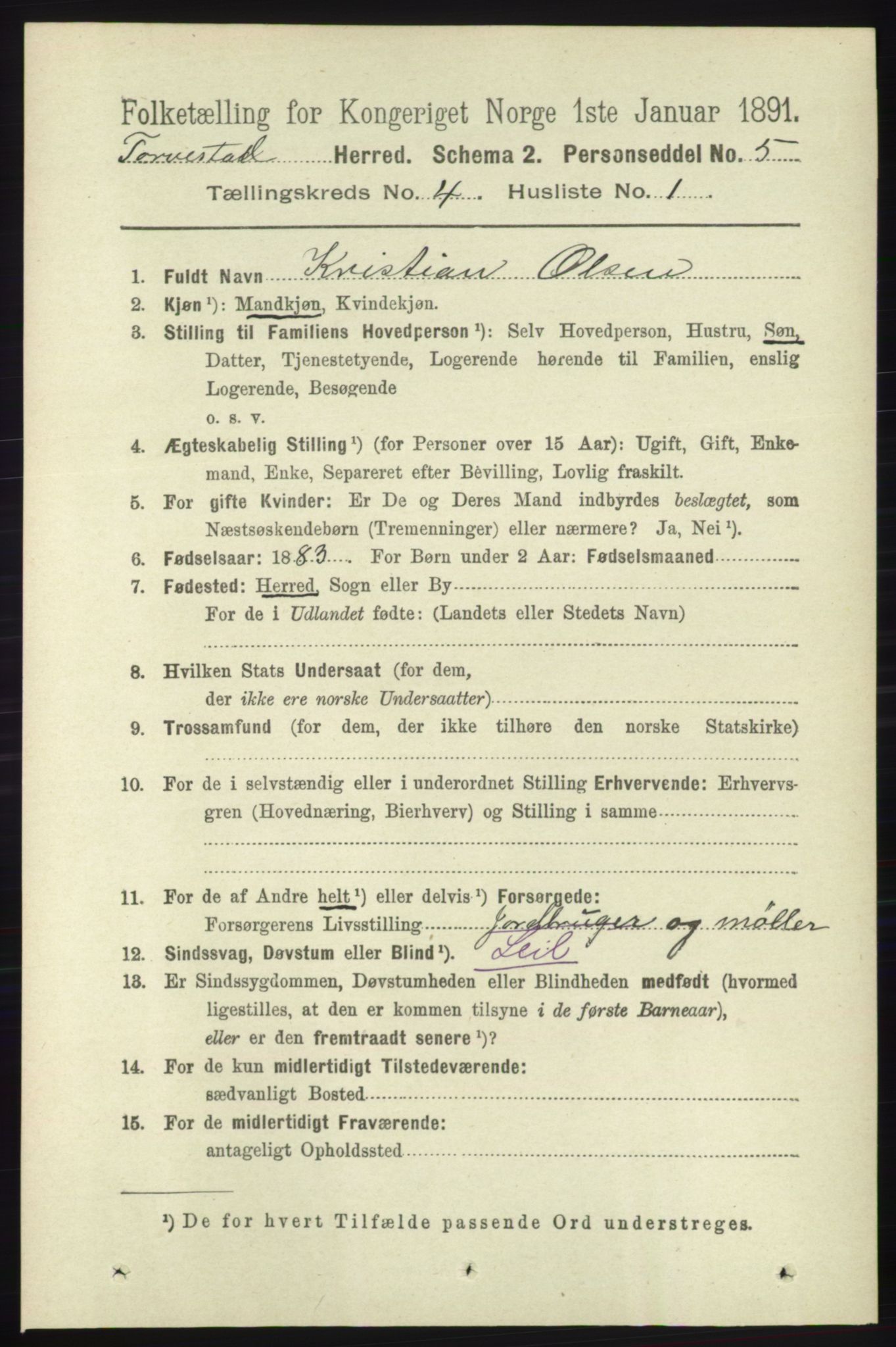 RA, 1891 census for 1152 Torvastad, 1891, p. 1476