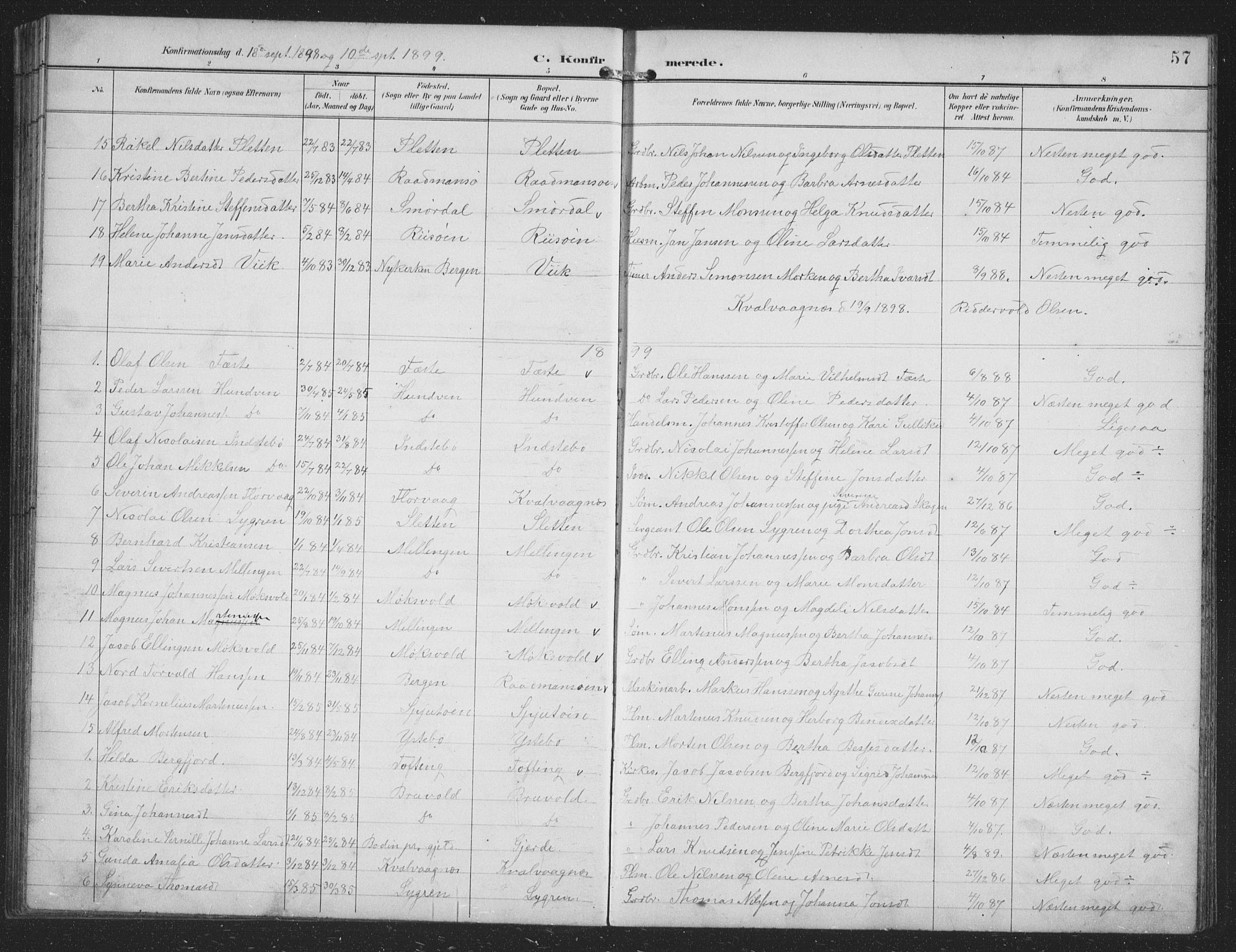 Alversund Sokneprestembete, SAB/A-73901/H/Ha/Hab: Parish register (copy) no. B 4, 1897-1914, p. 57