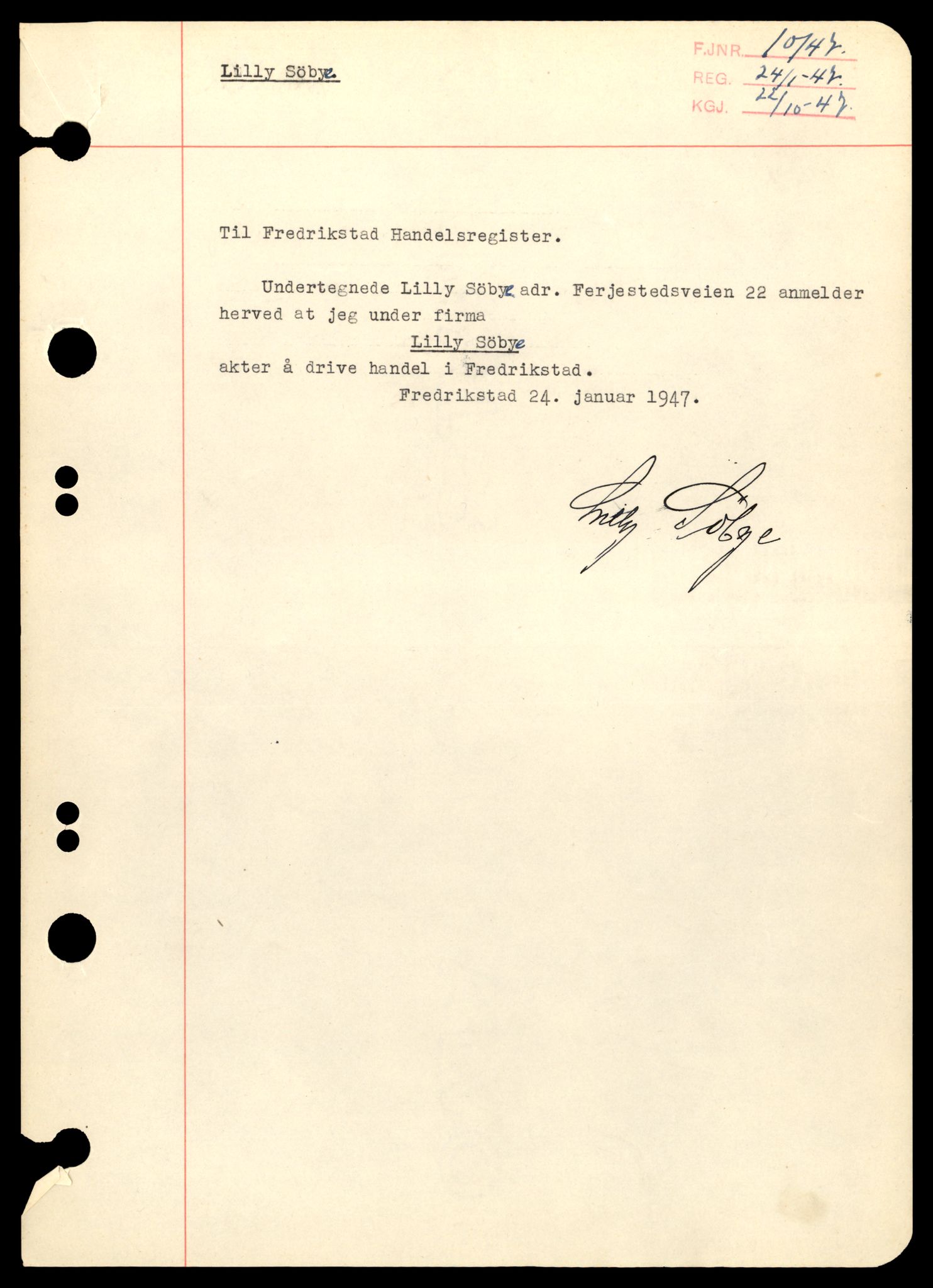 Fredrikstad tingrett, SAT/A-10473/K/Kb/Kba/L0038: Enkeltmannsforetak, aksjeselskap og andelslag, Sø-Th, 1944-1990, p. 1