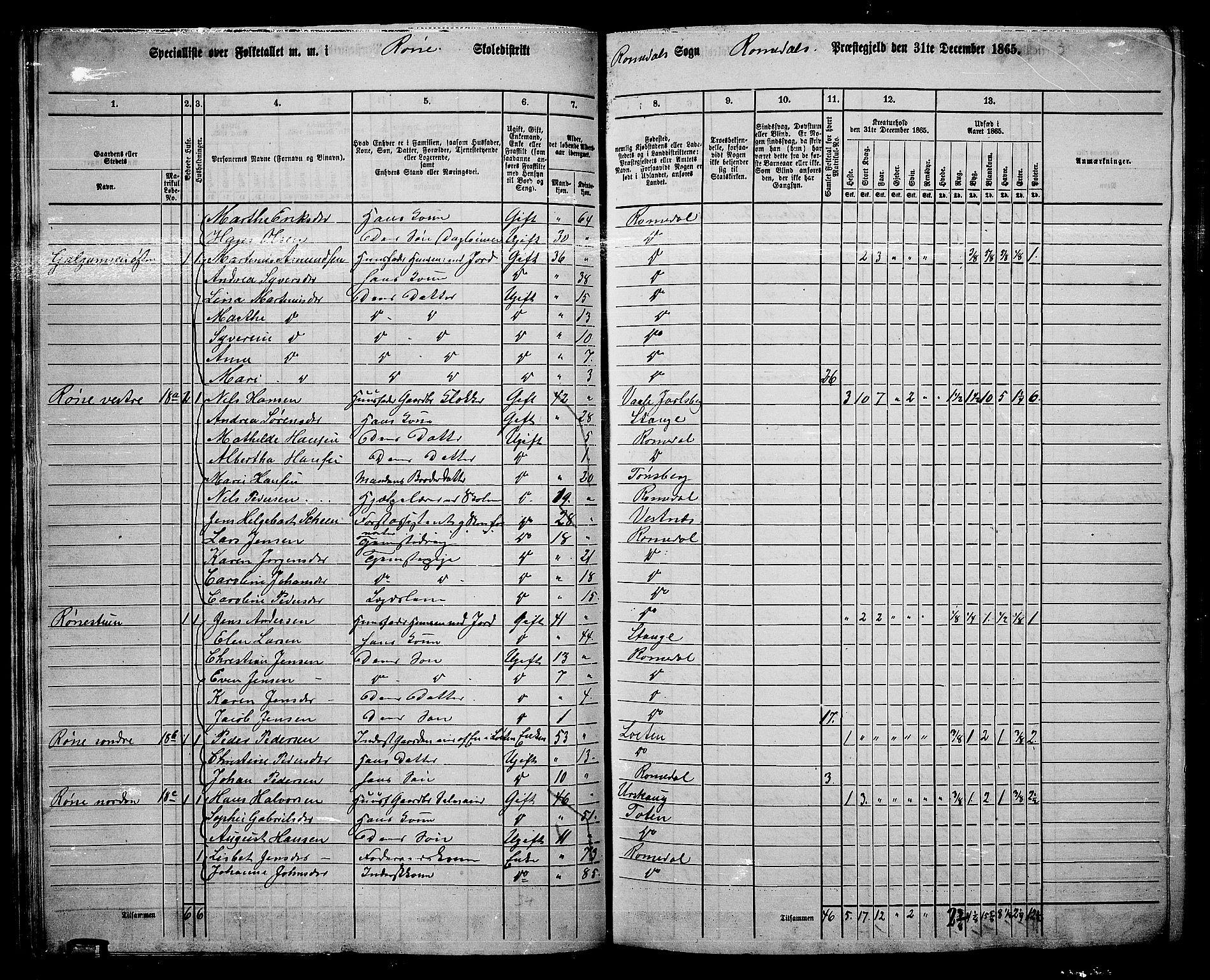RA, 1865 census for Romedal, 1865, p. 47