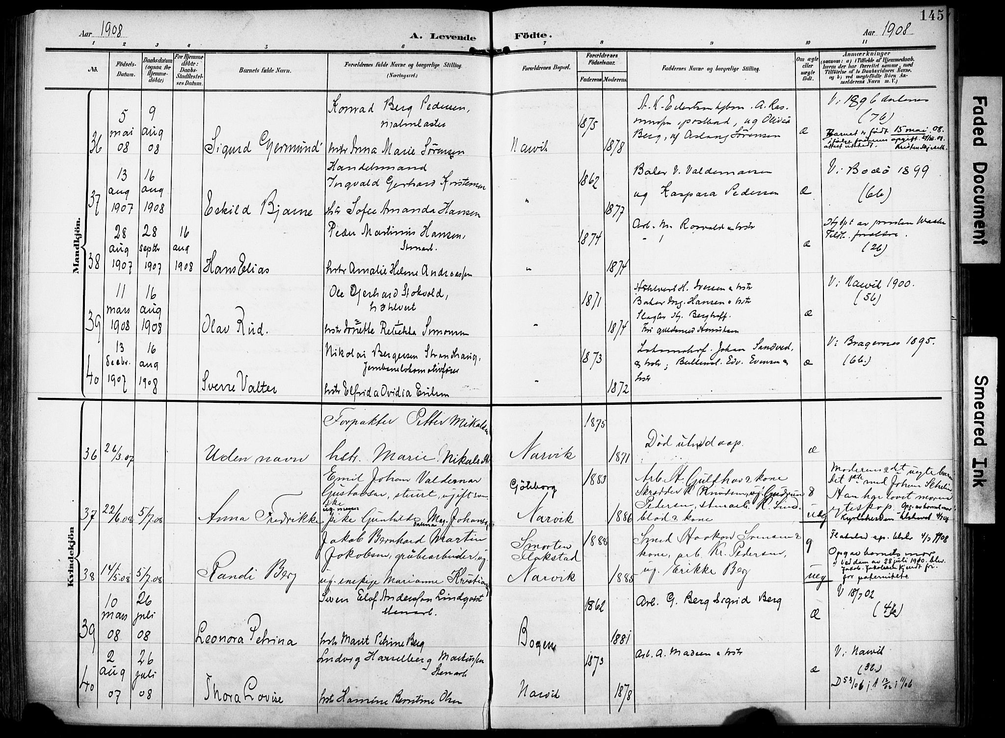 Ministerialprotokoller, klokkerbøker og fødselsregistre - Nordland, SAT/A-1459/871/L0994: Parish register (official) no. 871A10, 1902-1910, p. 145