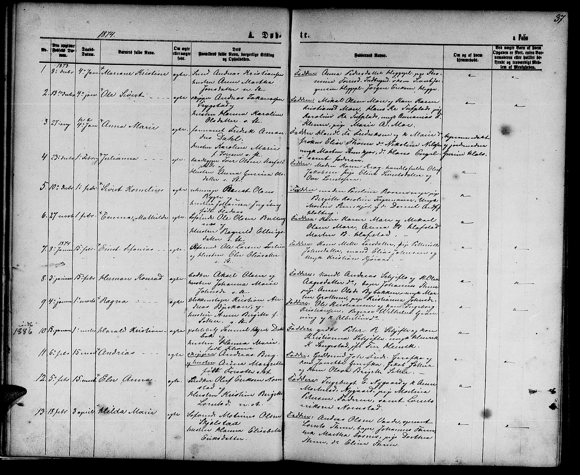 Ministerialprotokoller, klokkerbøker og fødselsregistre - Nord-Trøndelag, SAT/A-1458/739/L0373: Parish register (copy) no. 739C01, 1865-1882, p. 37