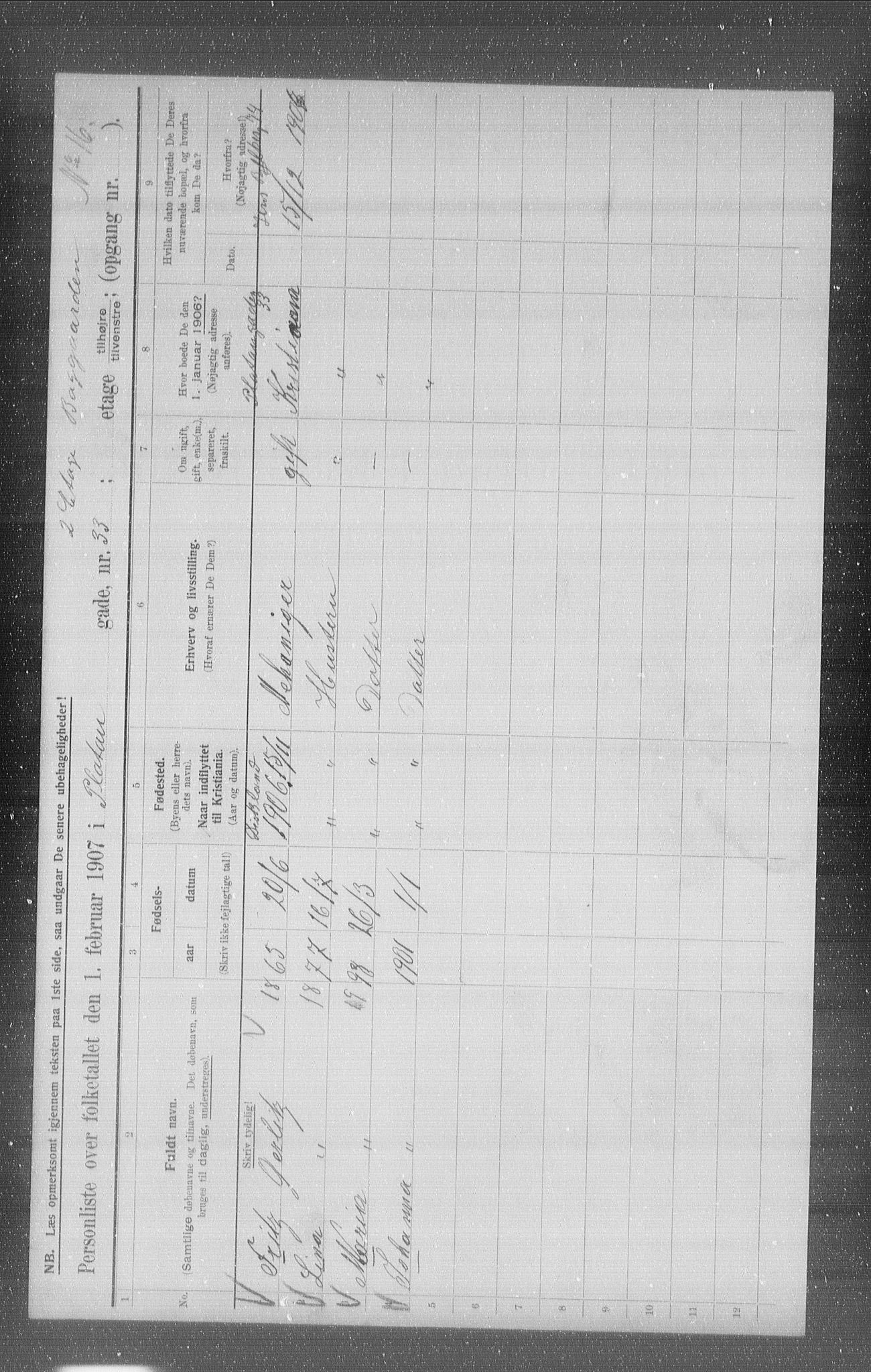 OBA, Municipal Census 1907 for Kristiania, 1907, p. 41394