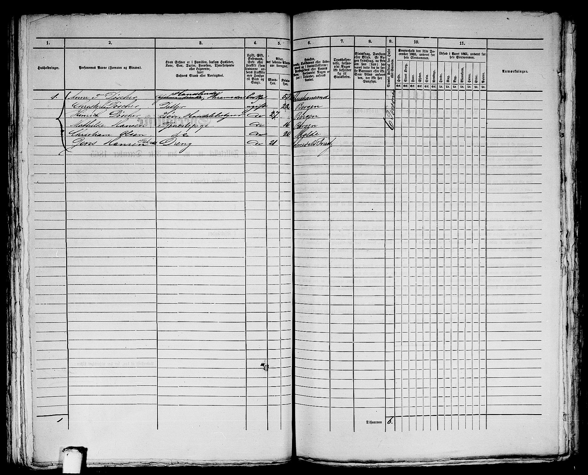 RA, 1865 census for Bergen, 1865, p. 2891