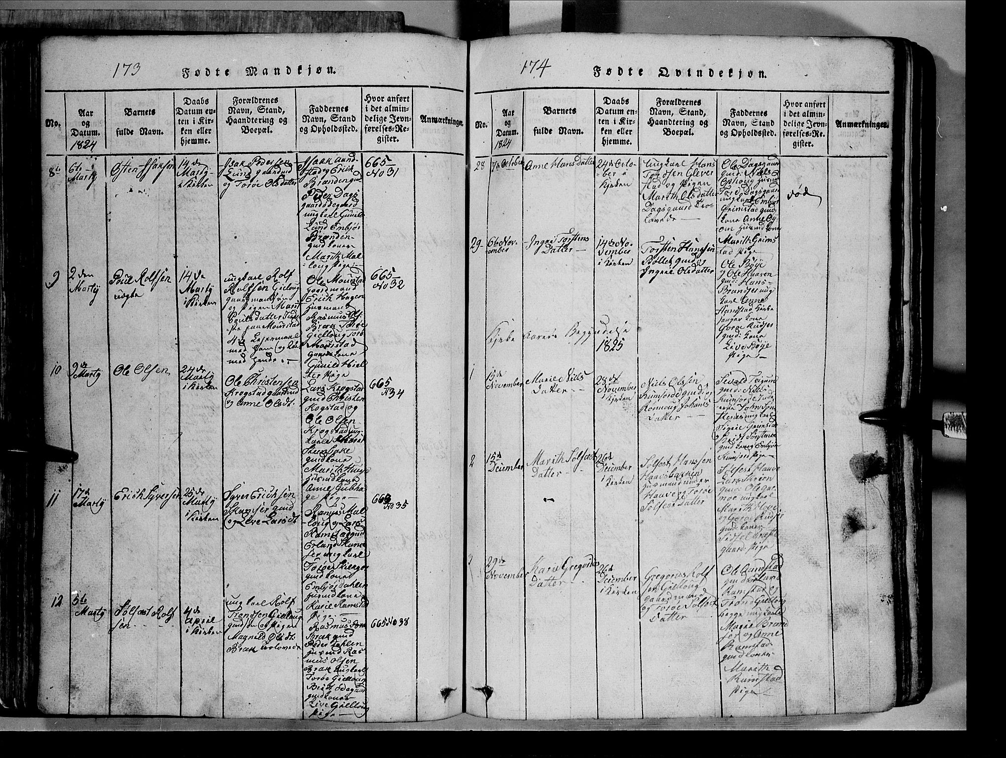 Lom prestekontor, AV/SAH-PREST-070/L/L0003: Parish register (copy) no. 3, 1815-1844, p. 173-174