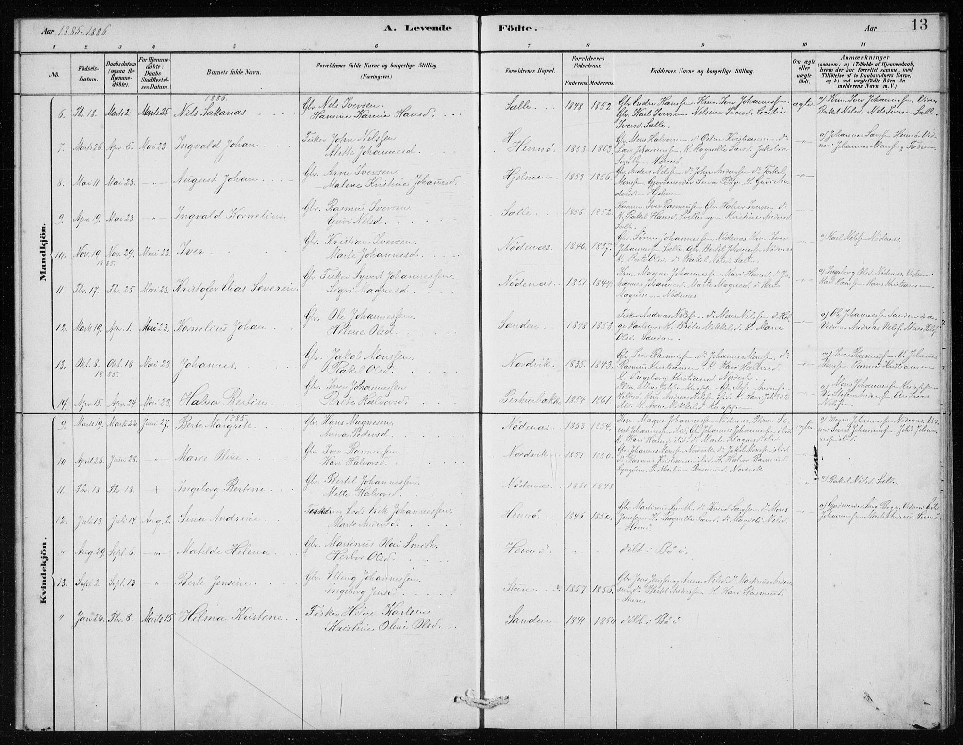 Manger sokneprestembete, AV/SAB-A-76801/H/Haa: Parish register (official) no. E  1, 1881-1890, p. 13