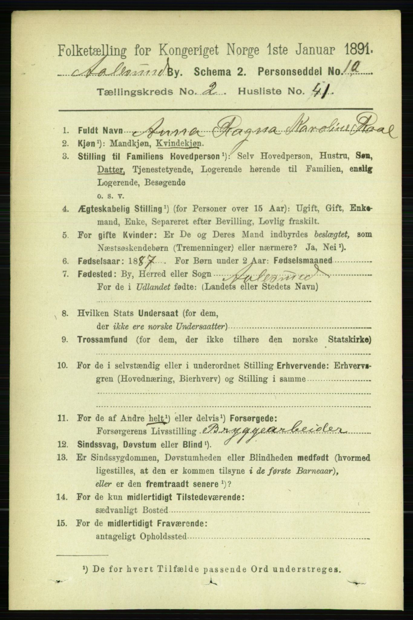 RA, 1891 census for 1501 Ålesund, 1891, p. 2258