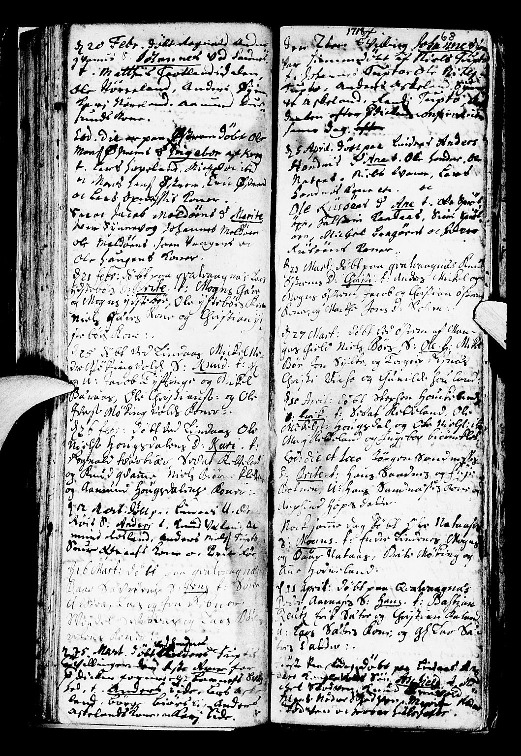 Lindås Sokneprestembete, SAB/A-76701/H/Haa: Parish register (official) no. A 1, 1699-1746, p. 68
