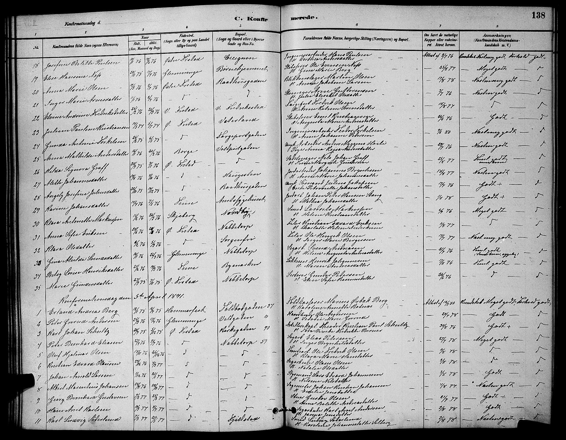 Østre Fredrikstad prestekontor Kirkebøker, AV/SAO-A-10907/G/Ga/L0001: Parish register (copy) no. 1, 1880-1899, p. 138