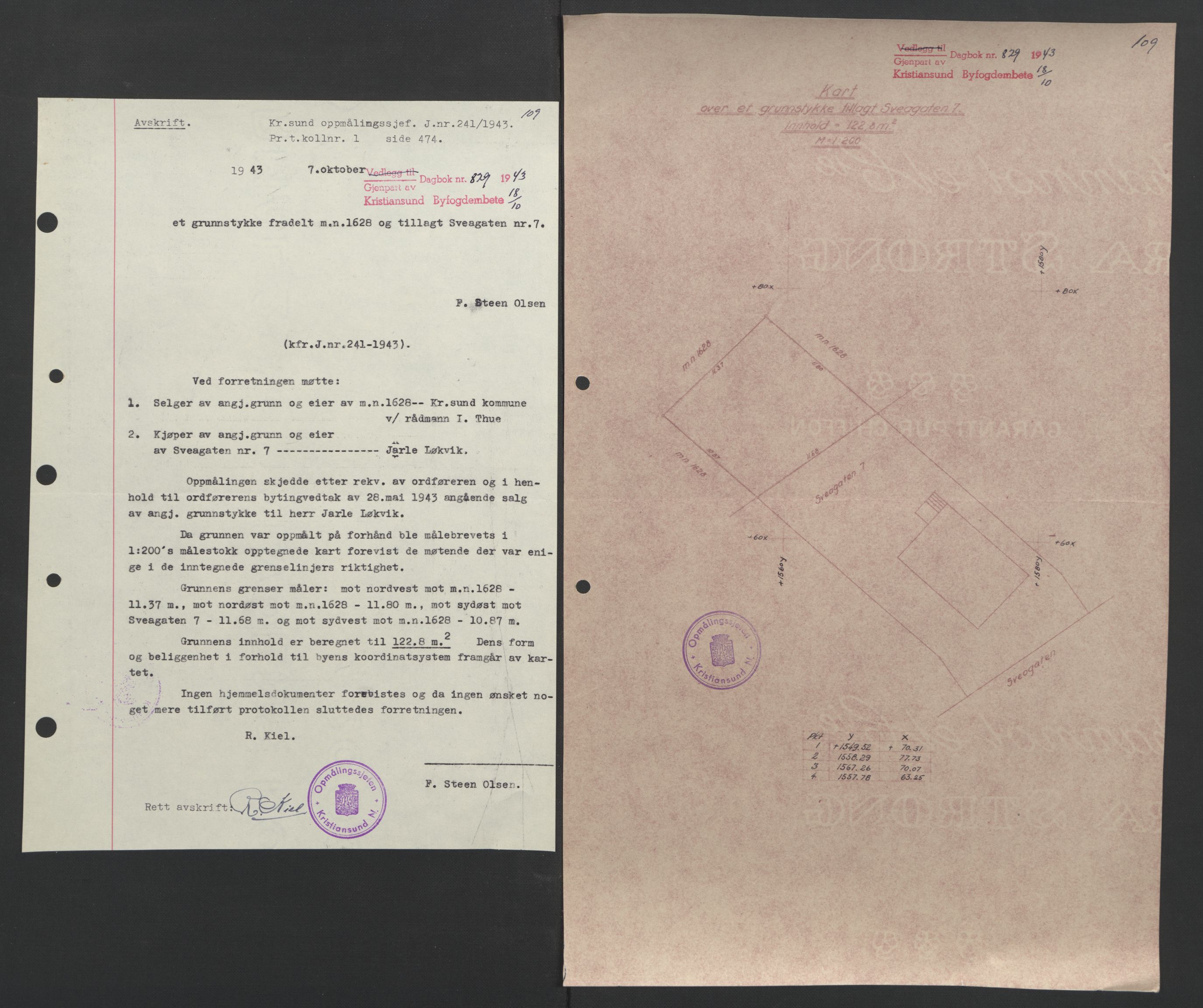 Kristiansund byfogd, AV/SAT-A-4587/A/27: Mortgage book no. 37, 1942-1945, Diary no: : 829/1943