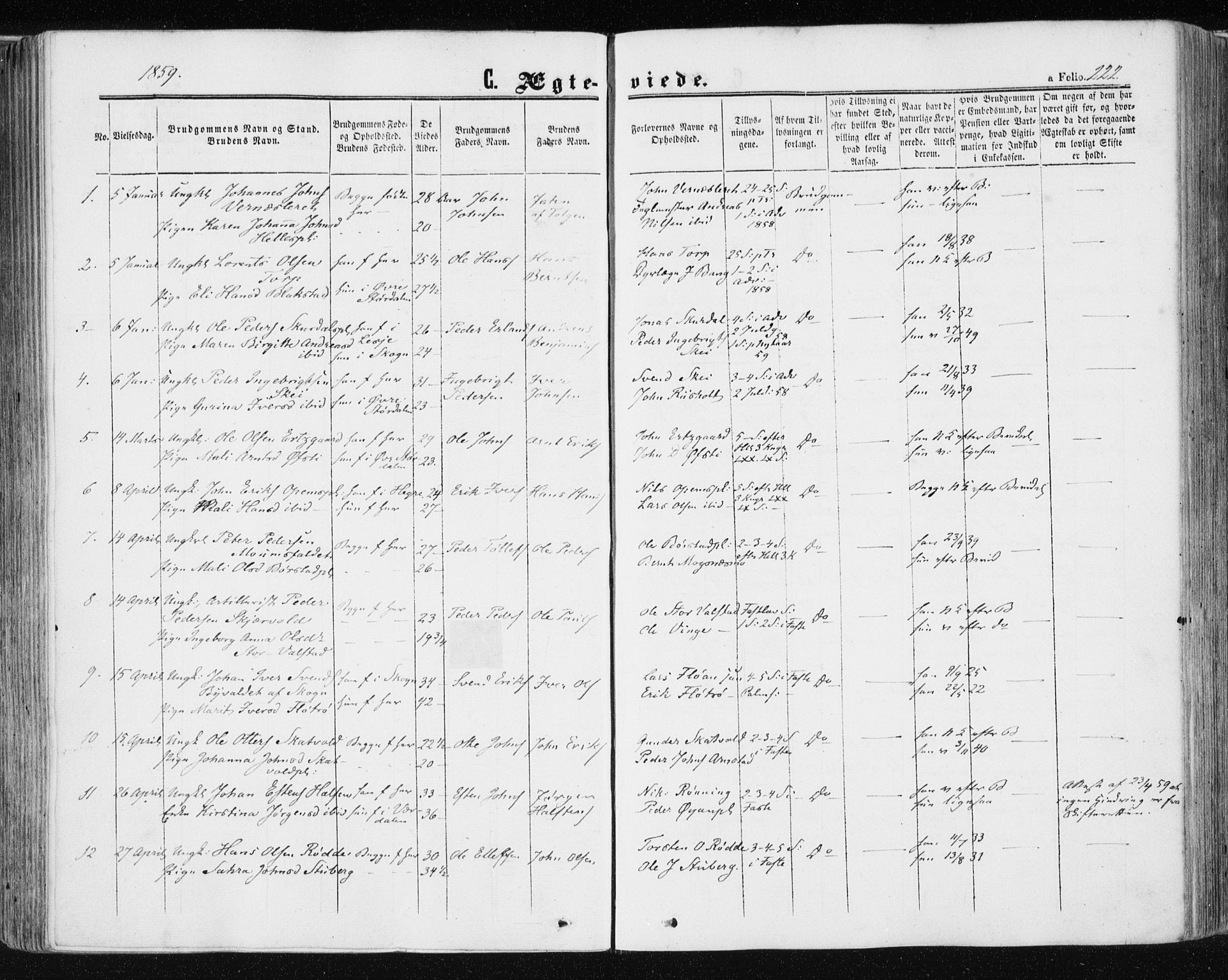 Ministerialprotokoller, klokkerbøker og fødselsregistre - Nord-Trøndelag, SAT/A-1458/709/L0075: Parish register (official) no. 709A15, 1859-1870, p. 222