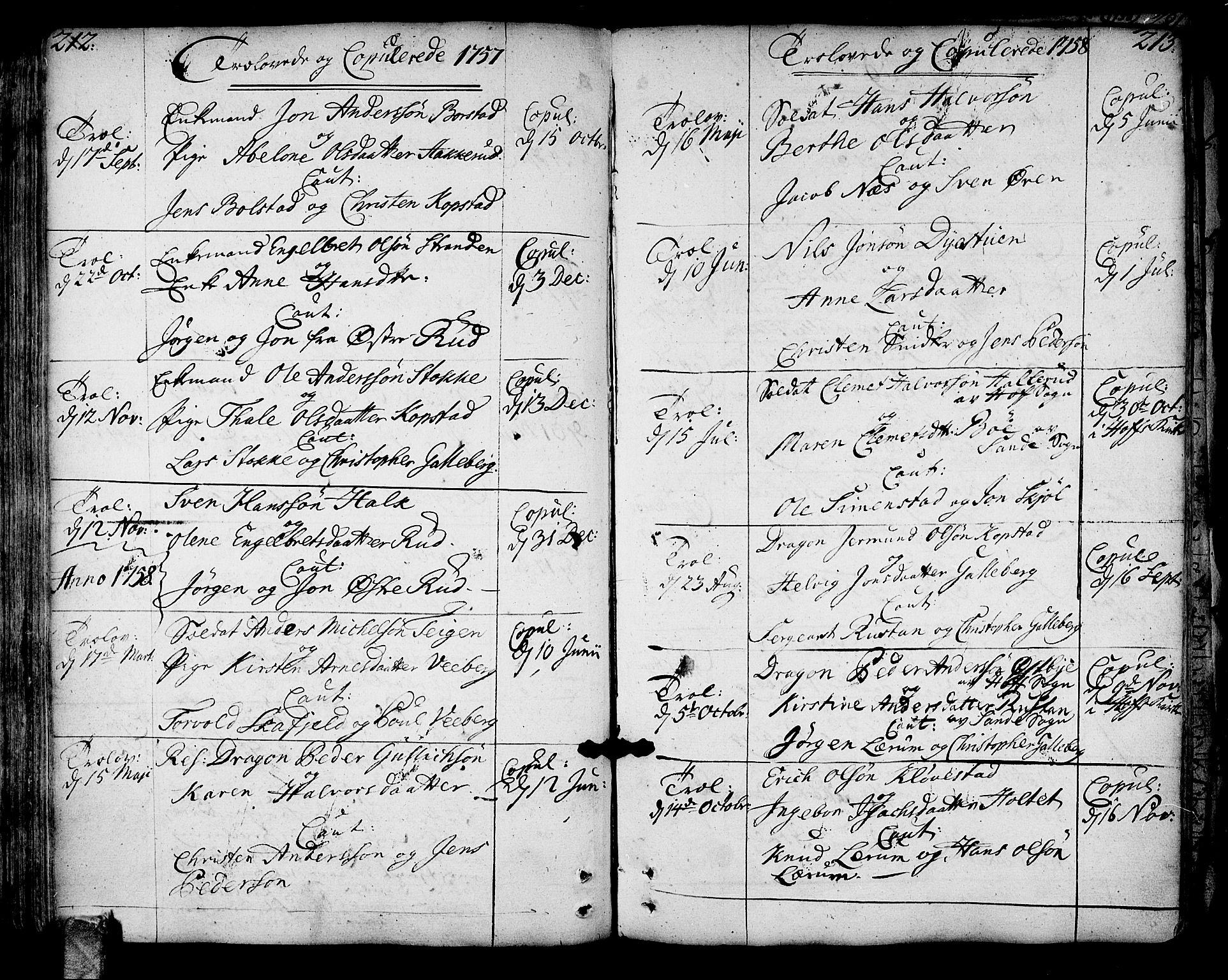 Sande Kirkebøker, AV/SAKO-A-53/F/Fa/L0001: Parish register (official) no. 1, 1753-1803, p. 212-213