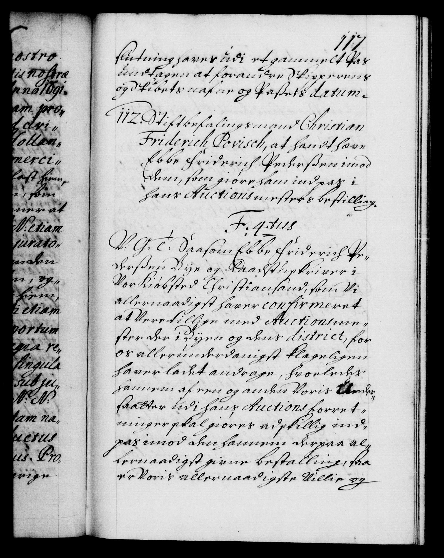 Danske Kanselli 1572-1799, AV/RA-EA-3023/F/Fc/Fca/Fcab/L0017: Norske tegnelser, 1704-1706, p. 117a