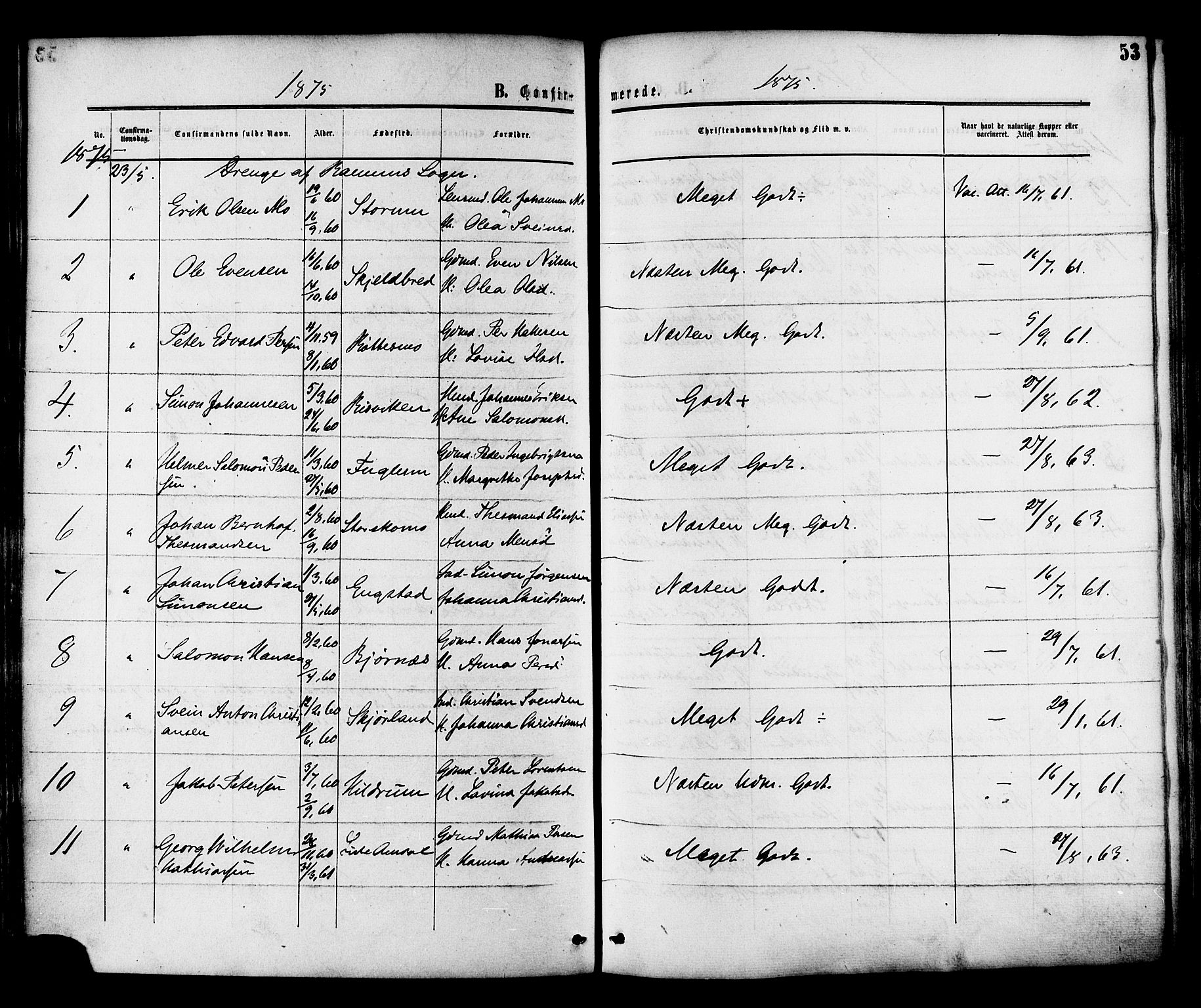 Ministerialprotokoller, klokkerbøker og fødselsregistre - Nord-Trøndelag, SAT/A-1458/764/L0553: Parish register (official) no. 764A08, 1858-1880, p. 53