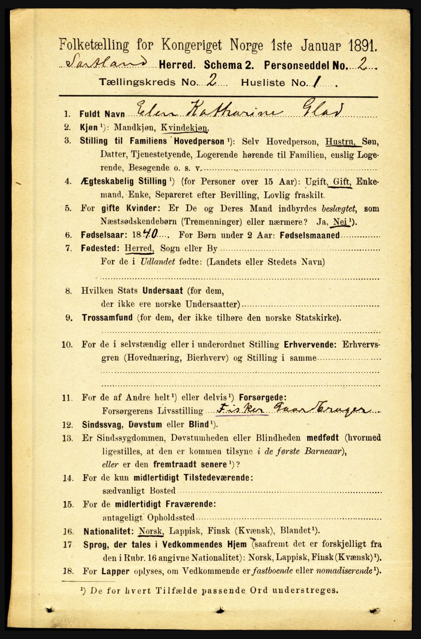 RA, 1891 census for 1870 Sortland, 1891, p. 985