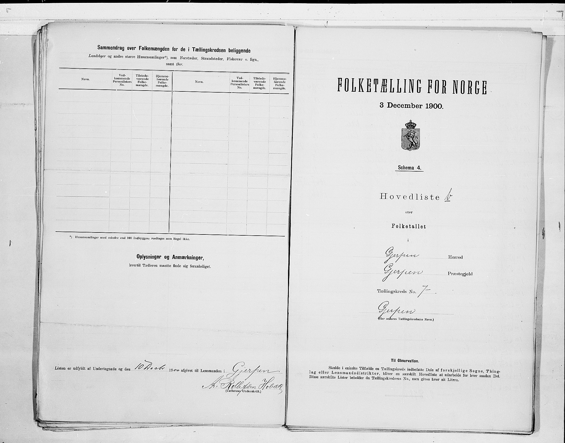 SAKO, 1900 census for Gjerpen, 1900, p. 20