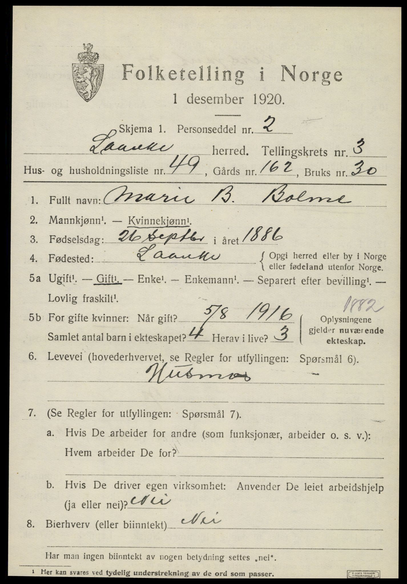 SAT, 1920 census for Lånke, 1920, p. 2284